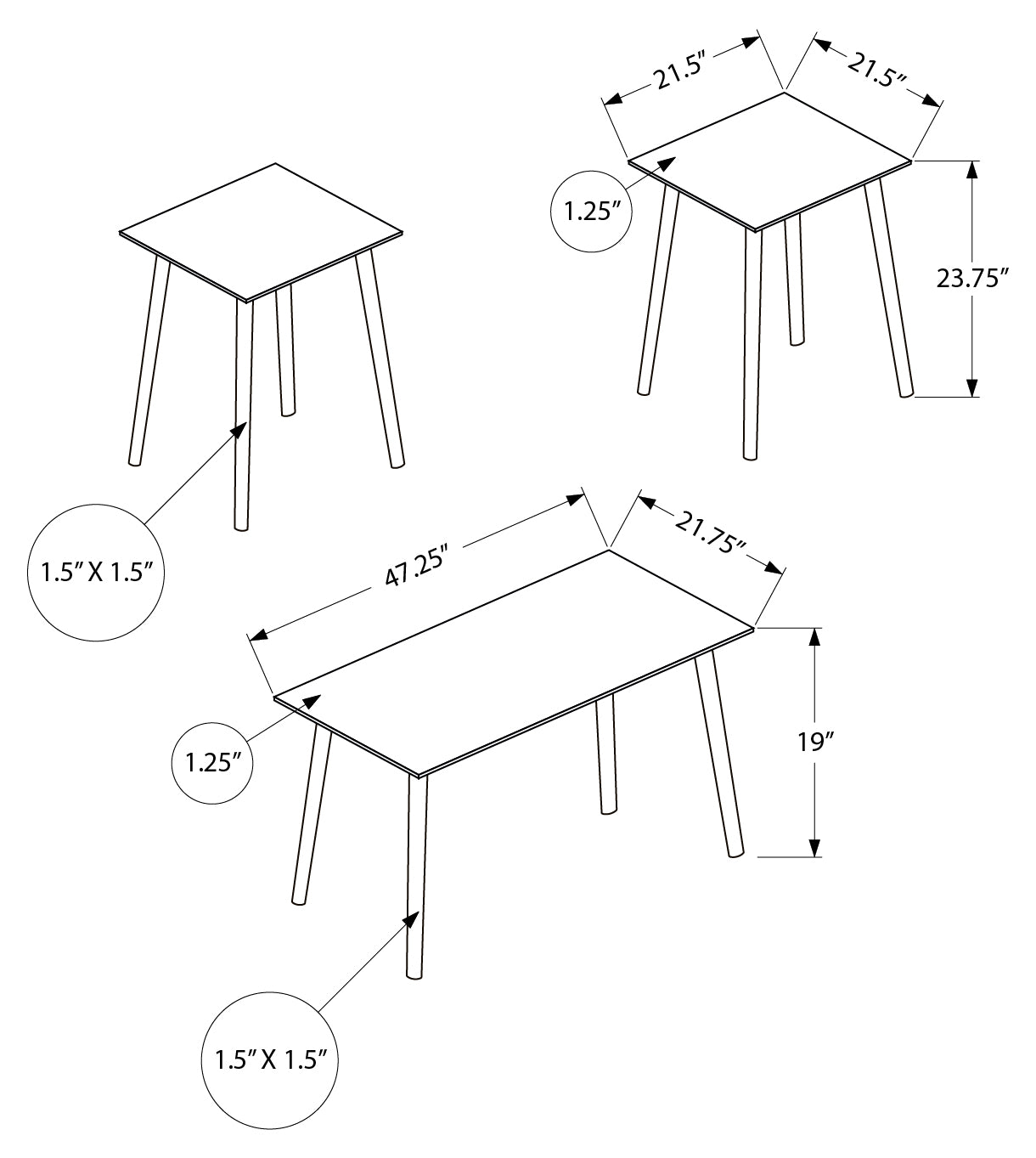 ENS DE TABLES - 3PCS / NOYER FONCE – I 7899P