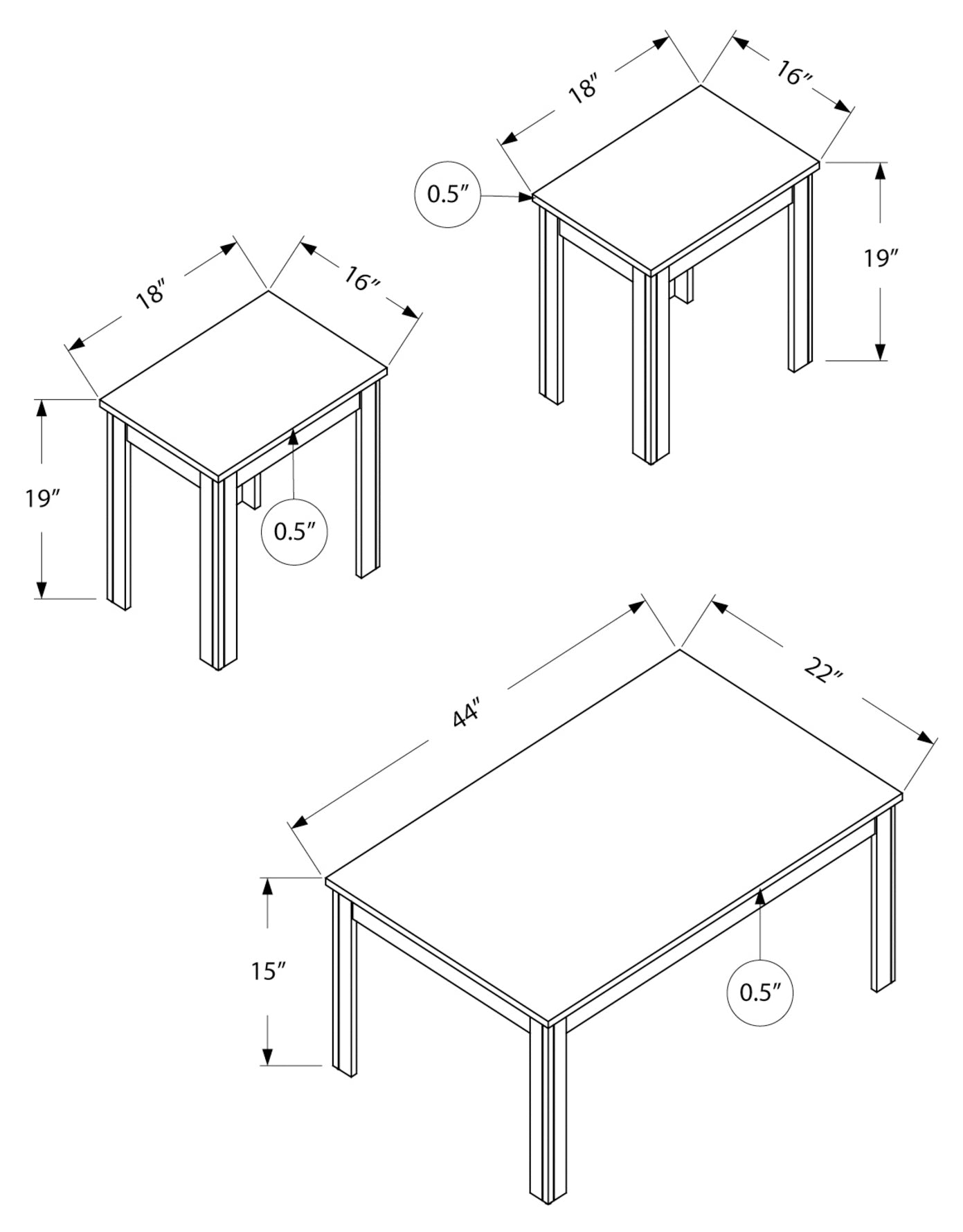ENS DE TABLES - 3PCS / TAUPE FONCE – I 7912P