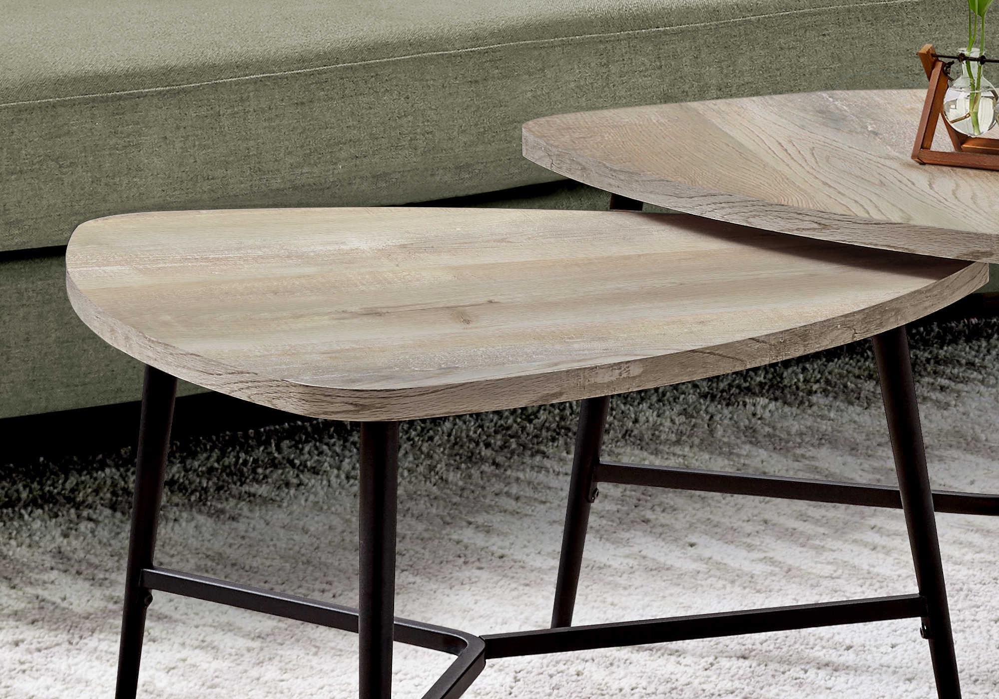 ENS DE TABLES - 2PCS / FAUX BOIS TAUPE / METAL NOIR – I 7939P
