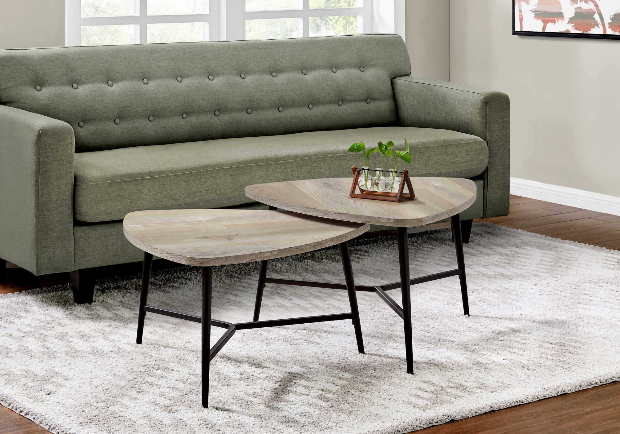 ENS DE TABLES - 2PCS / FAUX BOIS TAUPE / METAL NOIR – I 7939P