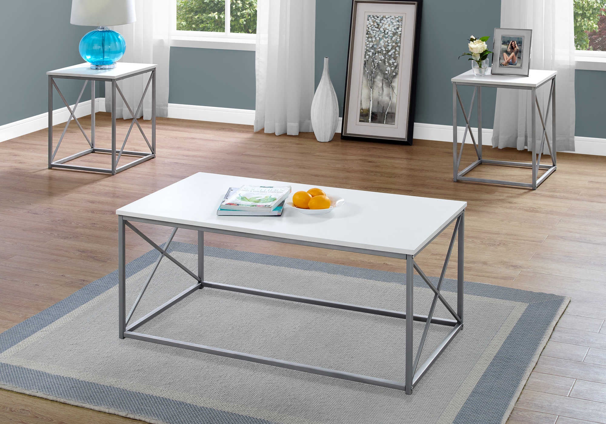 ENS DE TABLES - 3PCS / BLANC / METAL ARGENT – I 7951P