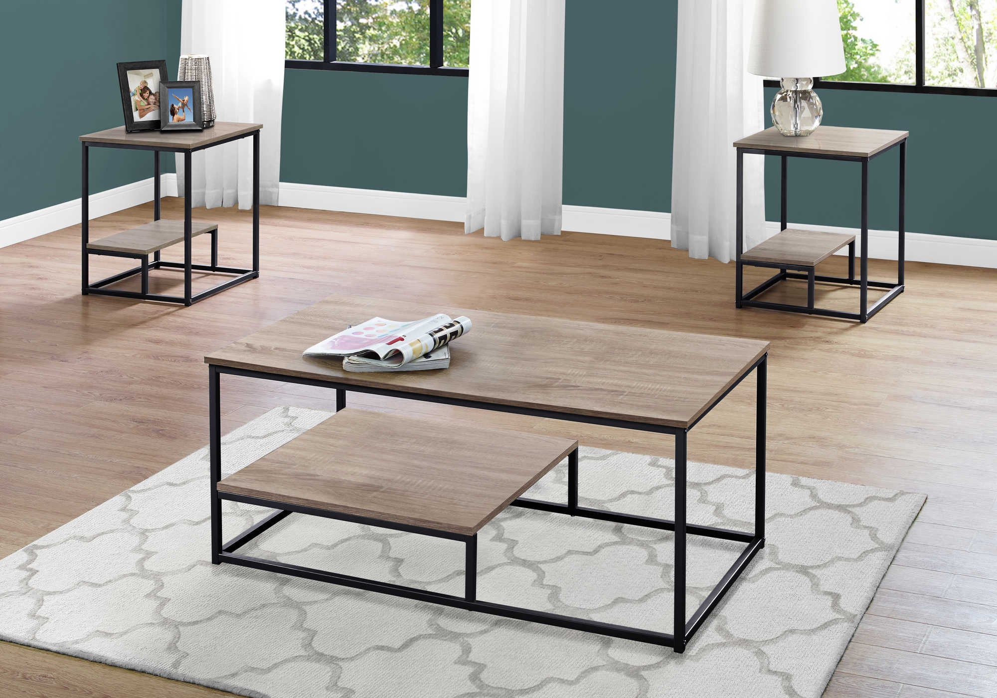 ENS DE TABLES - 3PCS / TAUPE FONCE / METAL NOIR – I 7960P