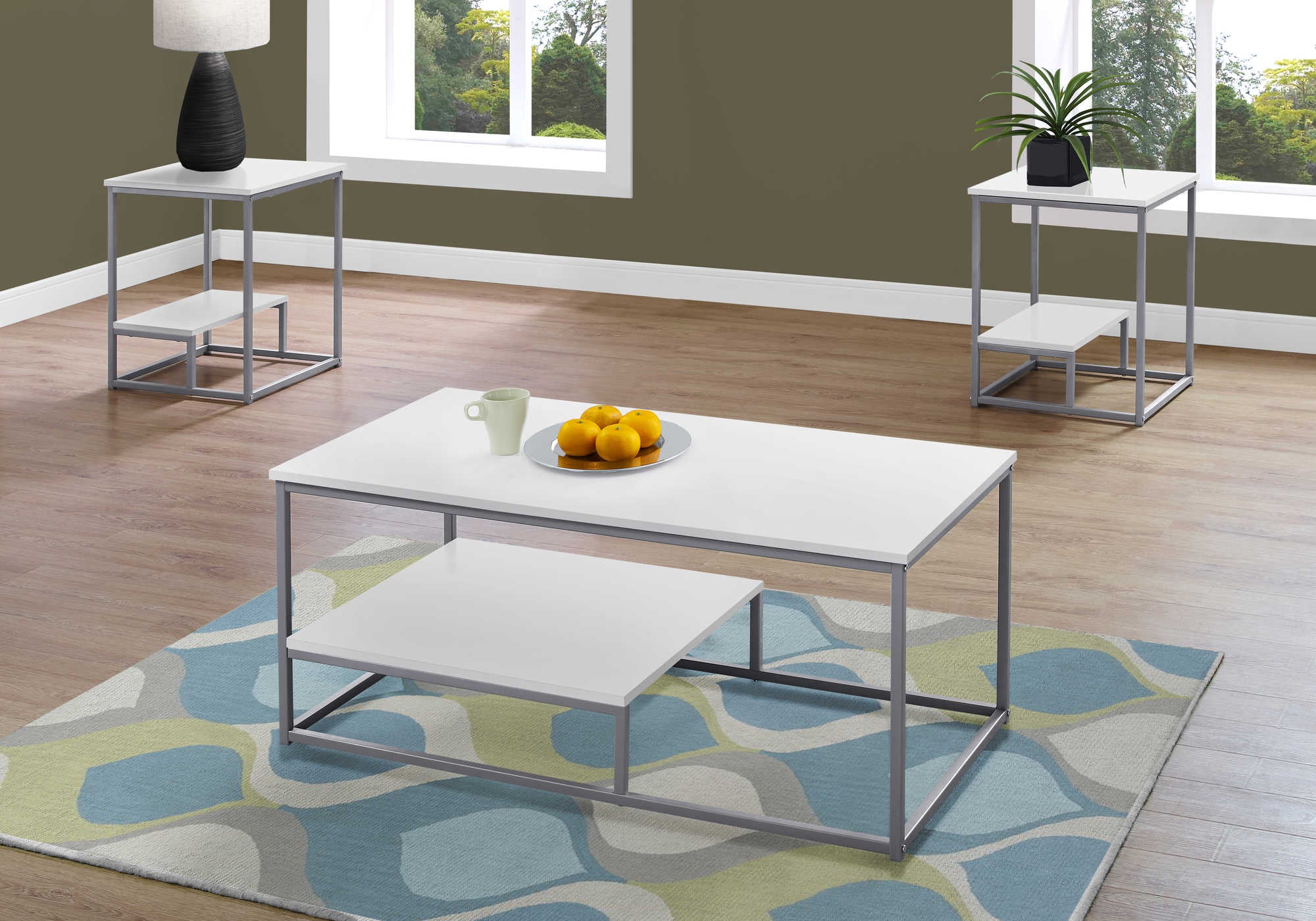 ENS DE TABLES - 3PCS / BLANC / METAL ARGENT – I 7961P