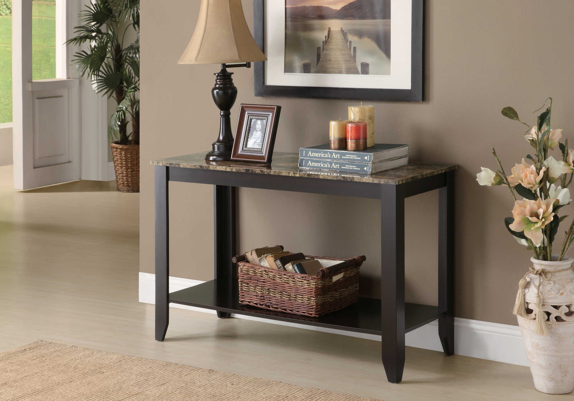 TABLE D'APPOINT - 44"L / ESPRESSO DESSUS MARBRE – I 7983S.