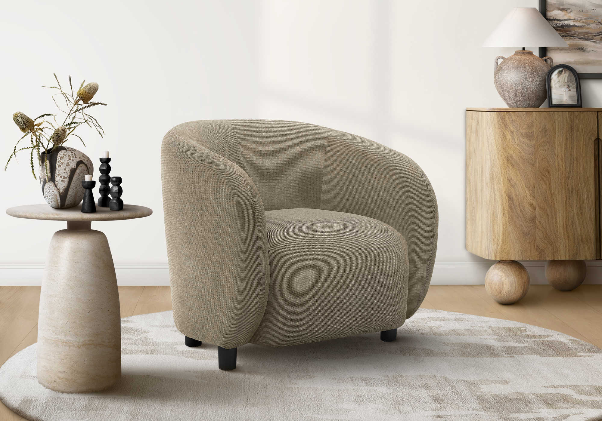 CHAISE D'APPOINT - 30"H / TISSU BRUN CLAIR - I 8064