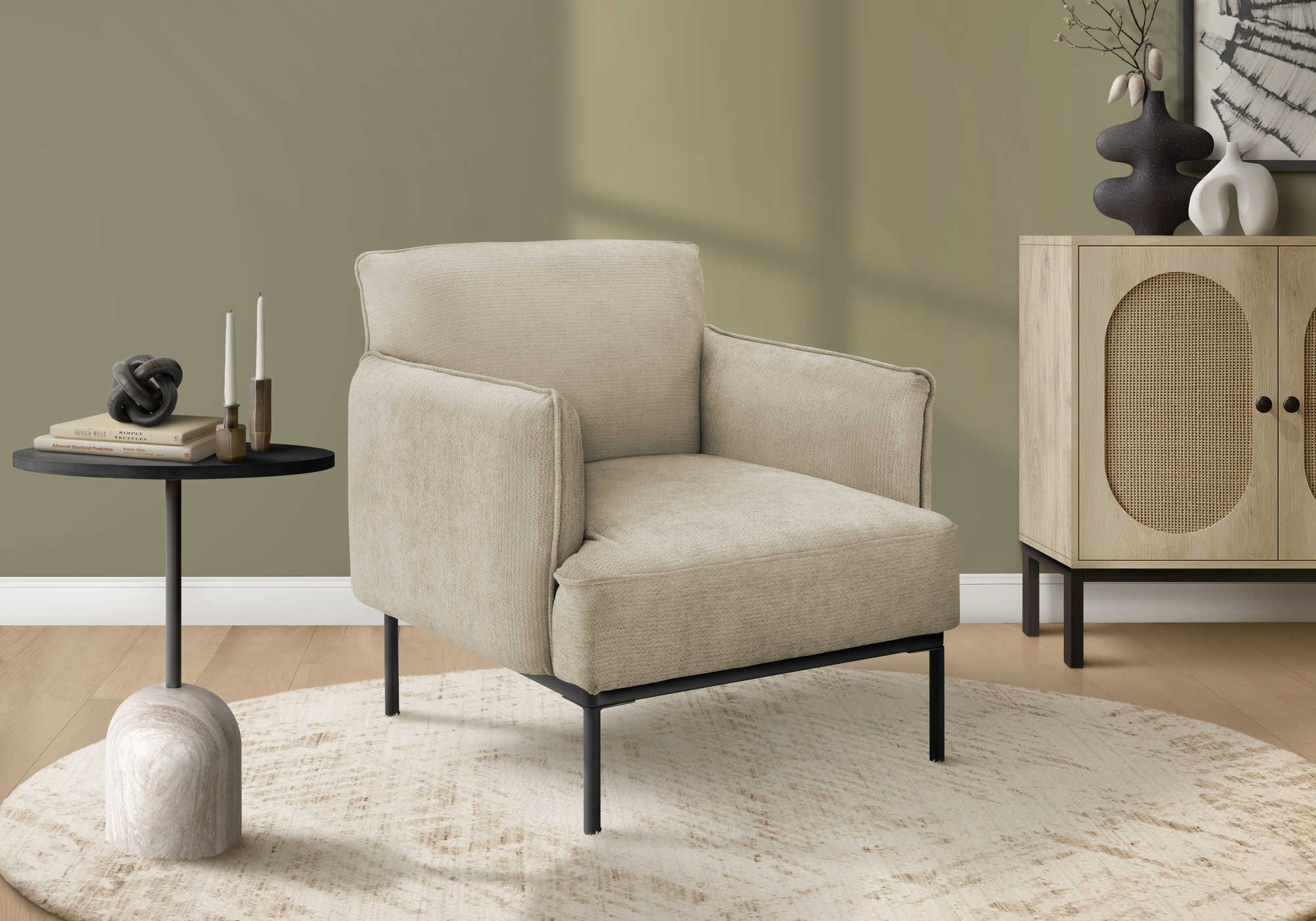 CHAISE D'APPOINT - 33"H / TISSU BEIGE – I 8081