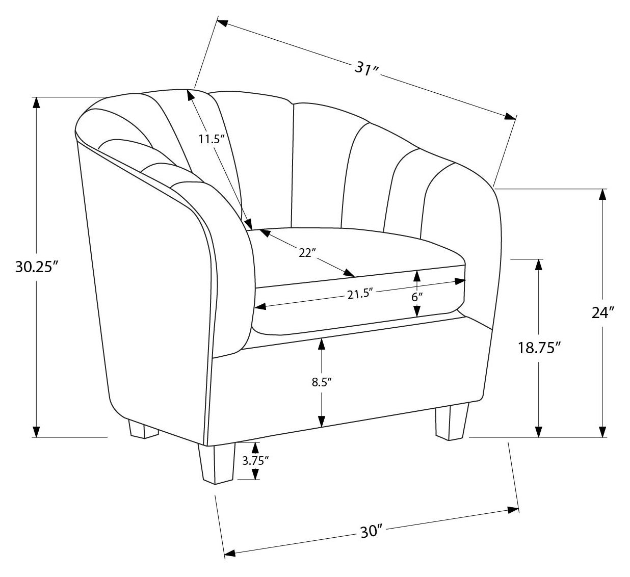 CHAISE D'APPOINT - 31"H / TISSU ARGENTE - I 8090