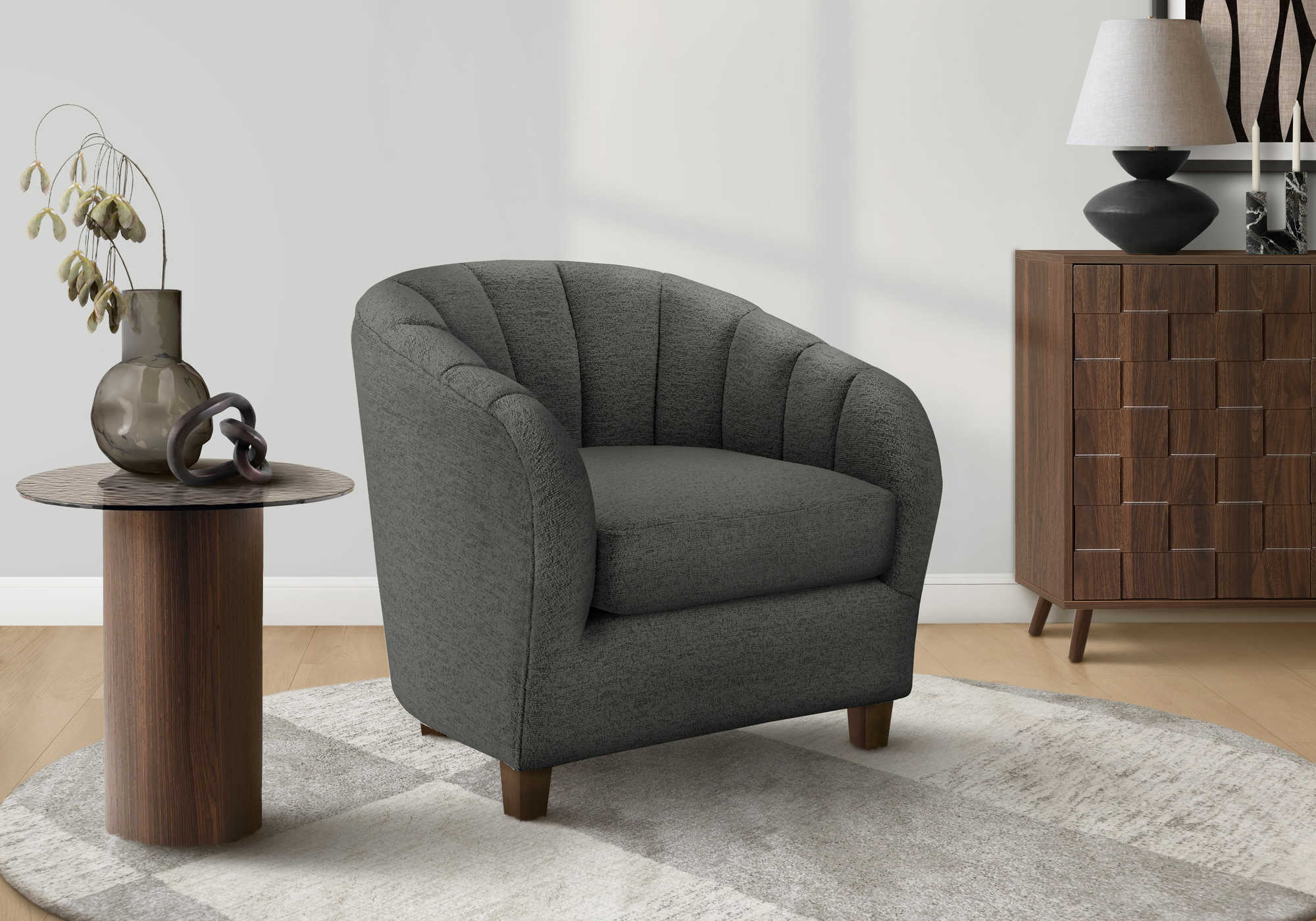 CHAISE D'APPOINT - 31"H / TISSU GRIS - I 8092