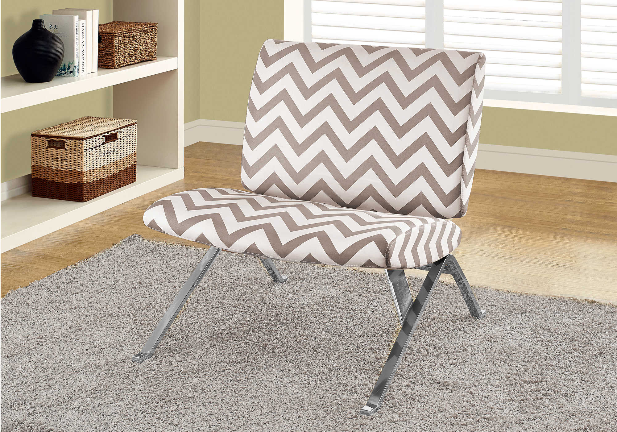 CHAISE D'APPOINT - TISSU " CHEVRON " TAUPE / CHROME – I 8137