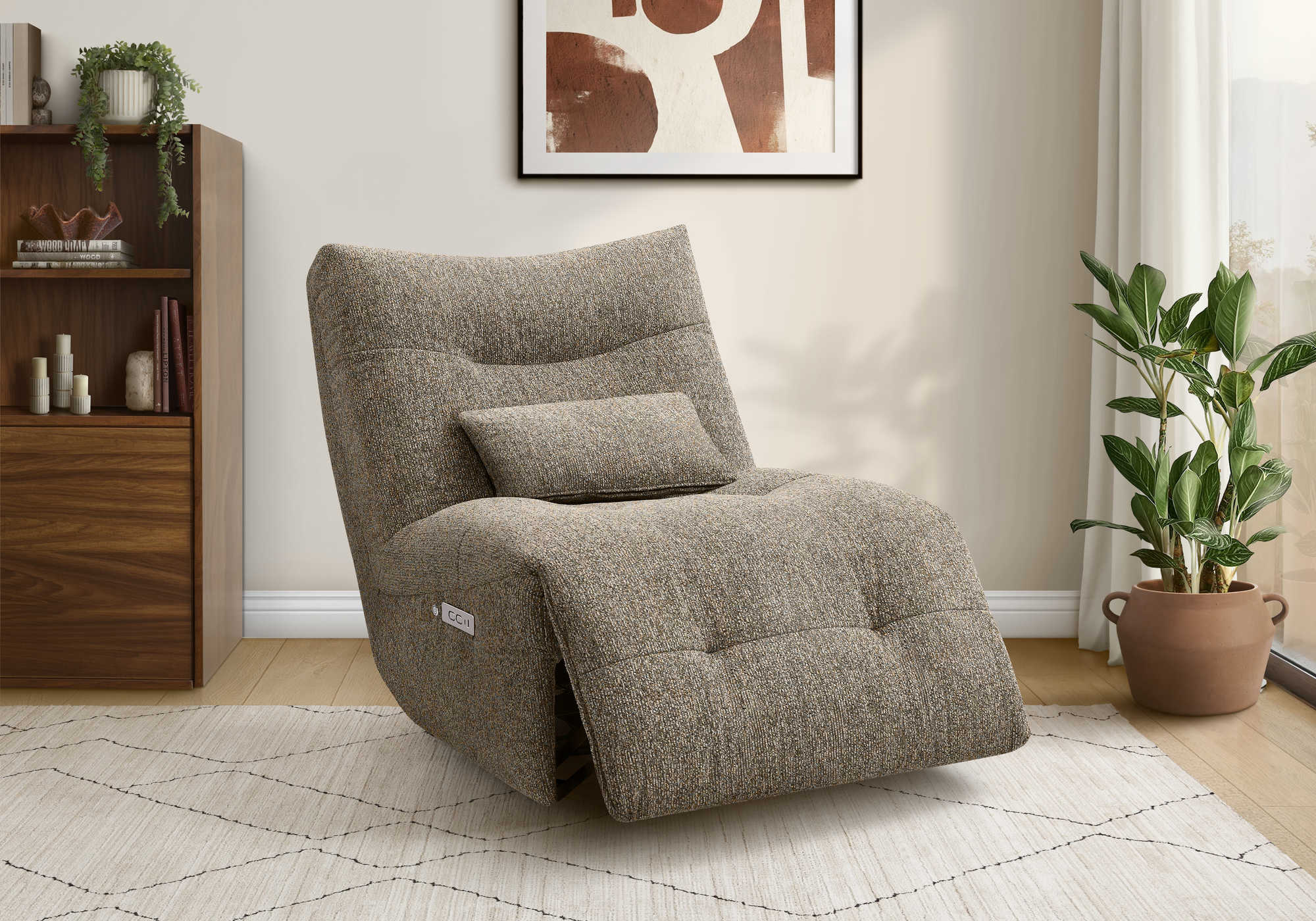 FAUTEUIL INCLINABLE - MASSAGE MOTO. / PIVOTANT / BRUN CLAIR – I 8188
