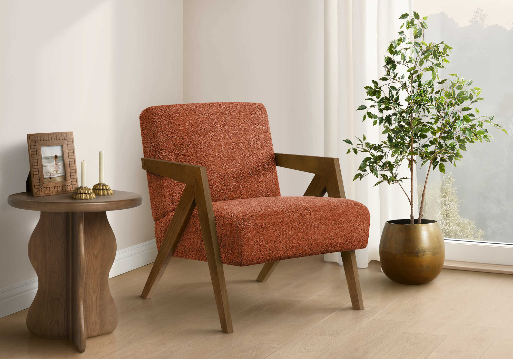 CHAISE D'APPOINT - 30"H / TISSU ROUGE / BOIS DE NOYER – I 8303