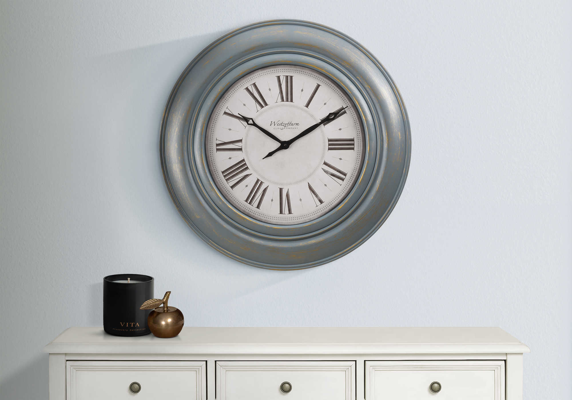 HORLOGE - 30" DIA. MURALE /  BLEU ANTIQUE – I 9028