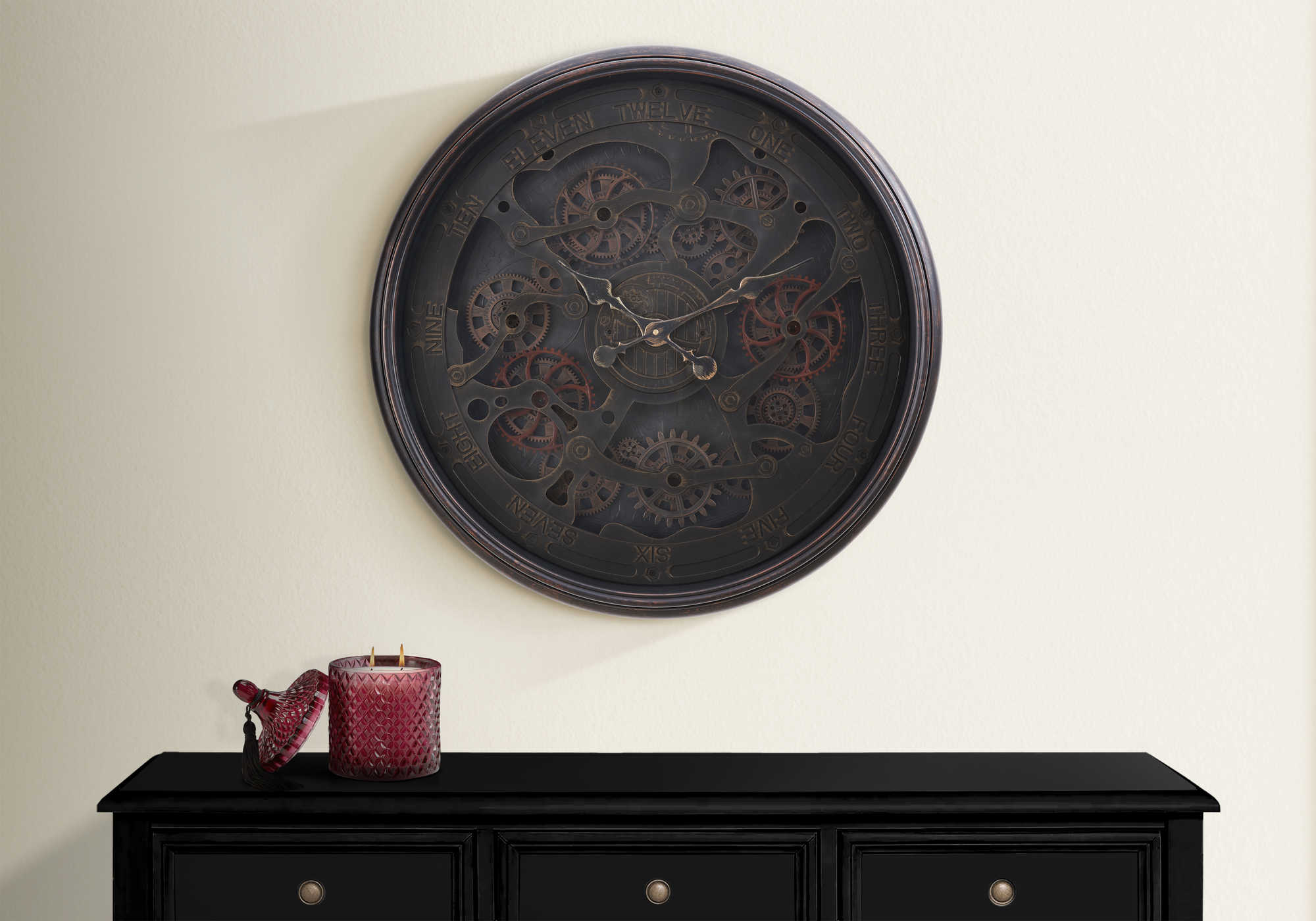 HORLOGE - 30" DIA. MURALE / MECANISME D'ENGRENAGE /  NOIR – I 9029