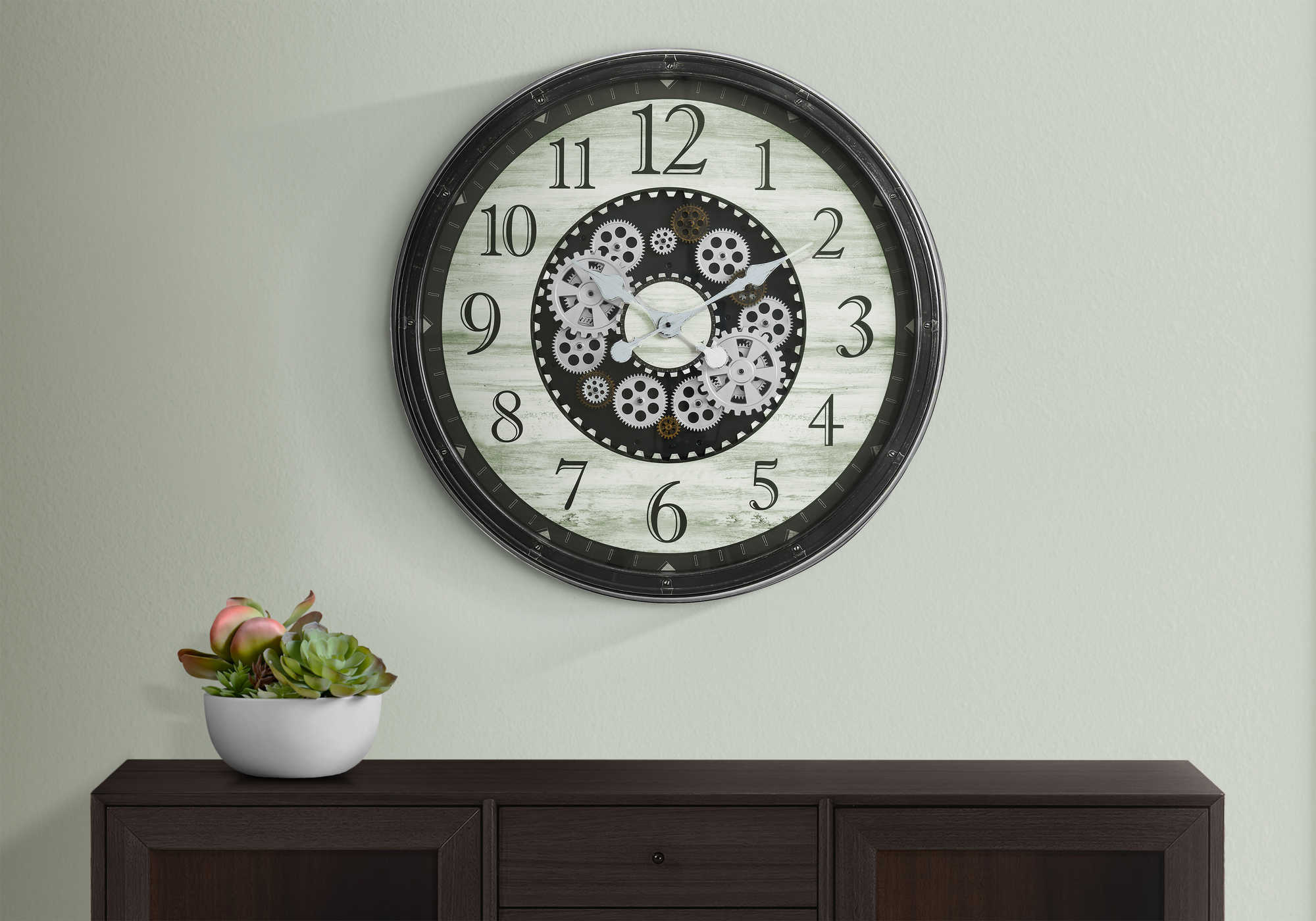 HORLOGE - 30" DIA. MURALE / MECANISME D'ENGRENAGE /  BRUN – I 9030