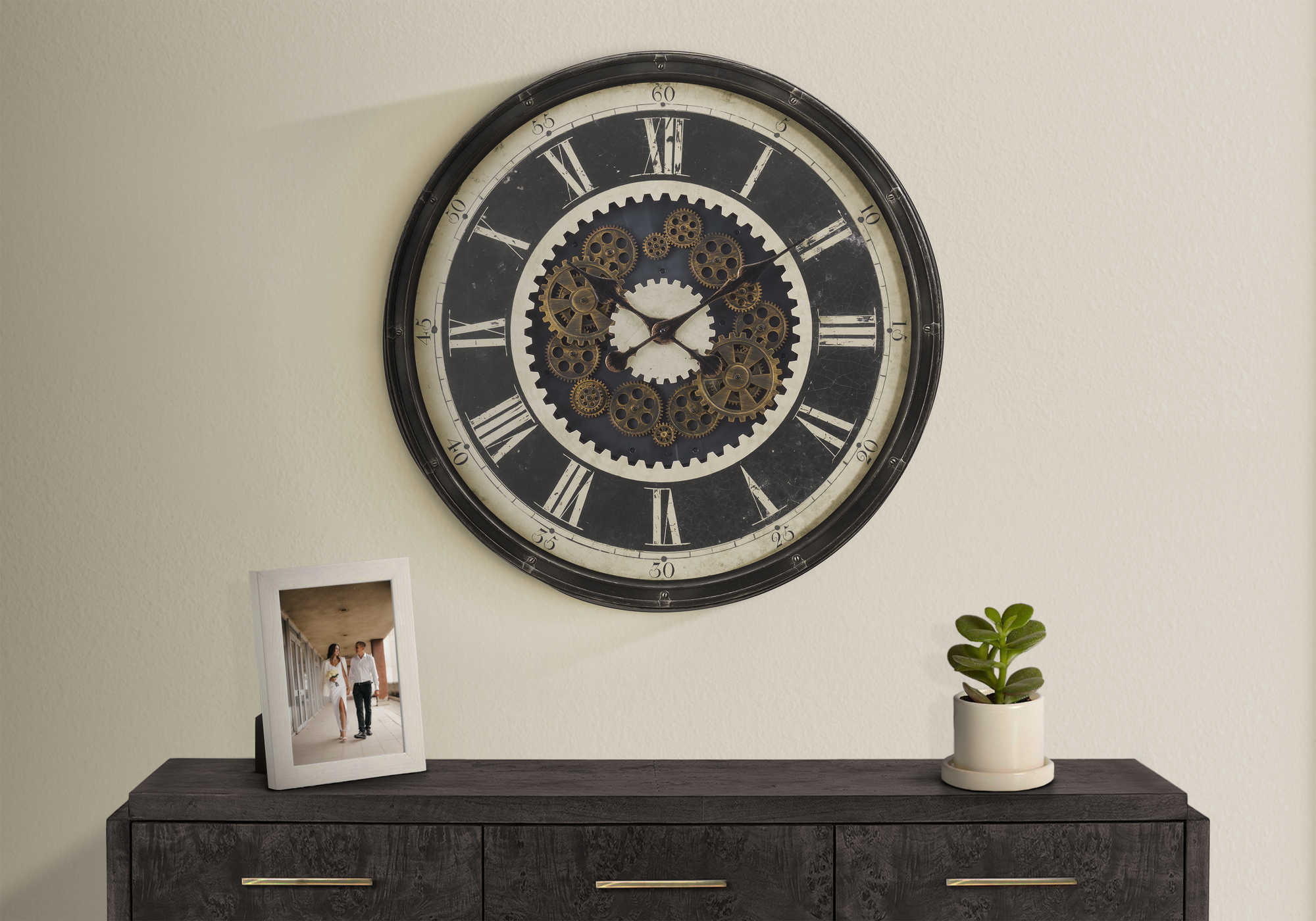 HORLOGE - 30" DIA. MURALE / MECANISME D'ENGRENAGE /  BRUN – I 9031