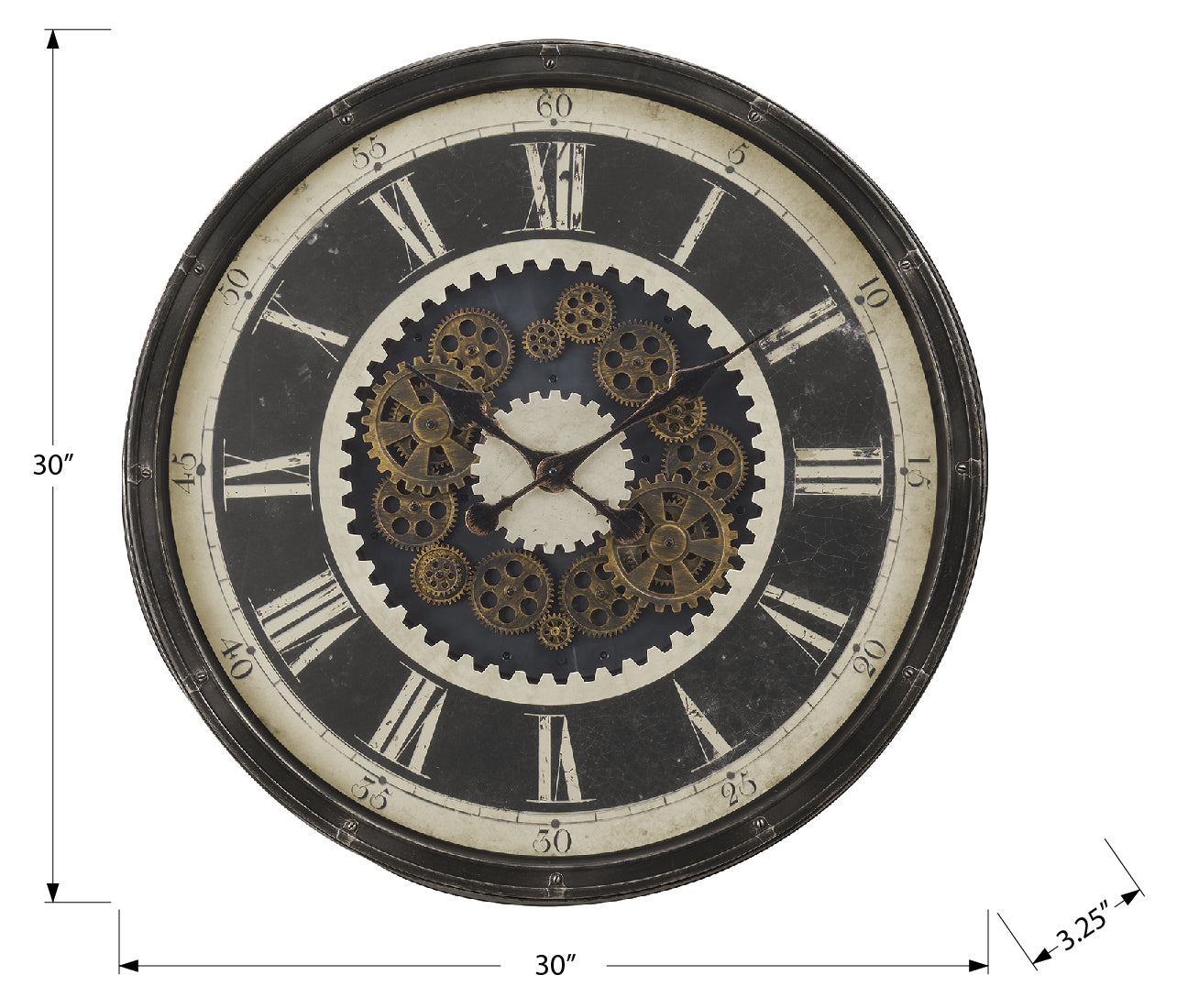 HORLOGE - 30" DIA. MURALE / MECANISME D'ENGRENAGE /  BRUN – I 9031