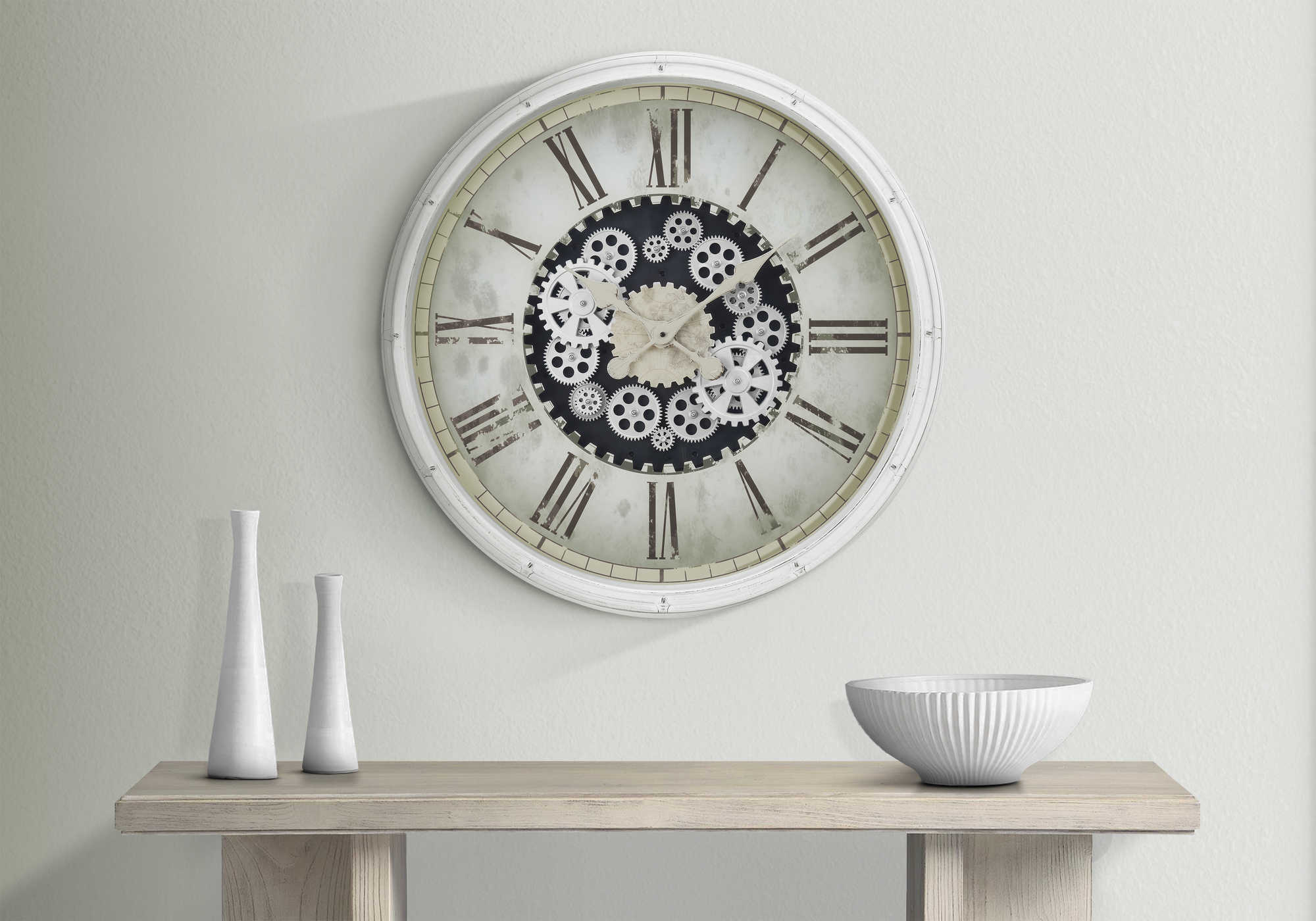 HORLOGE - 30" DIA. MURALE / MECANISME D'ENGRENAGE /  BLANC – I 9033