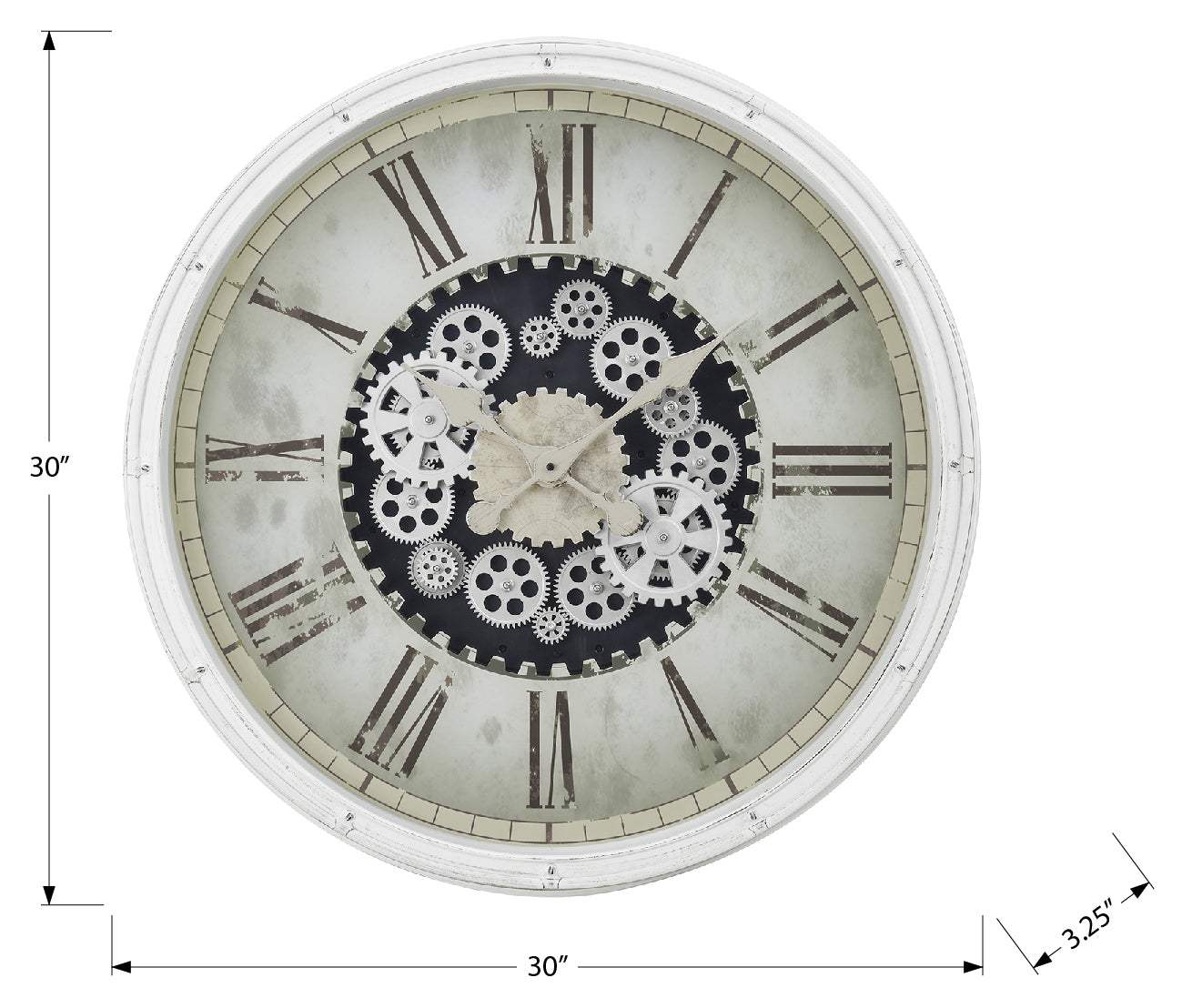 HORLOGE - 30" DIA. MURALE / MECANISME D'ENGRENAGE /  BLANC – I 9033