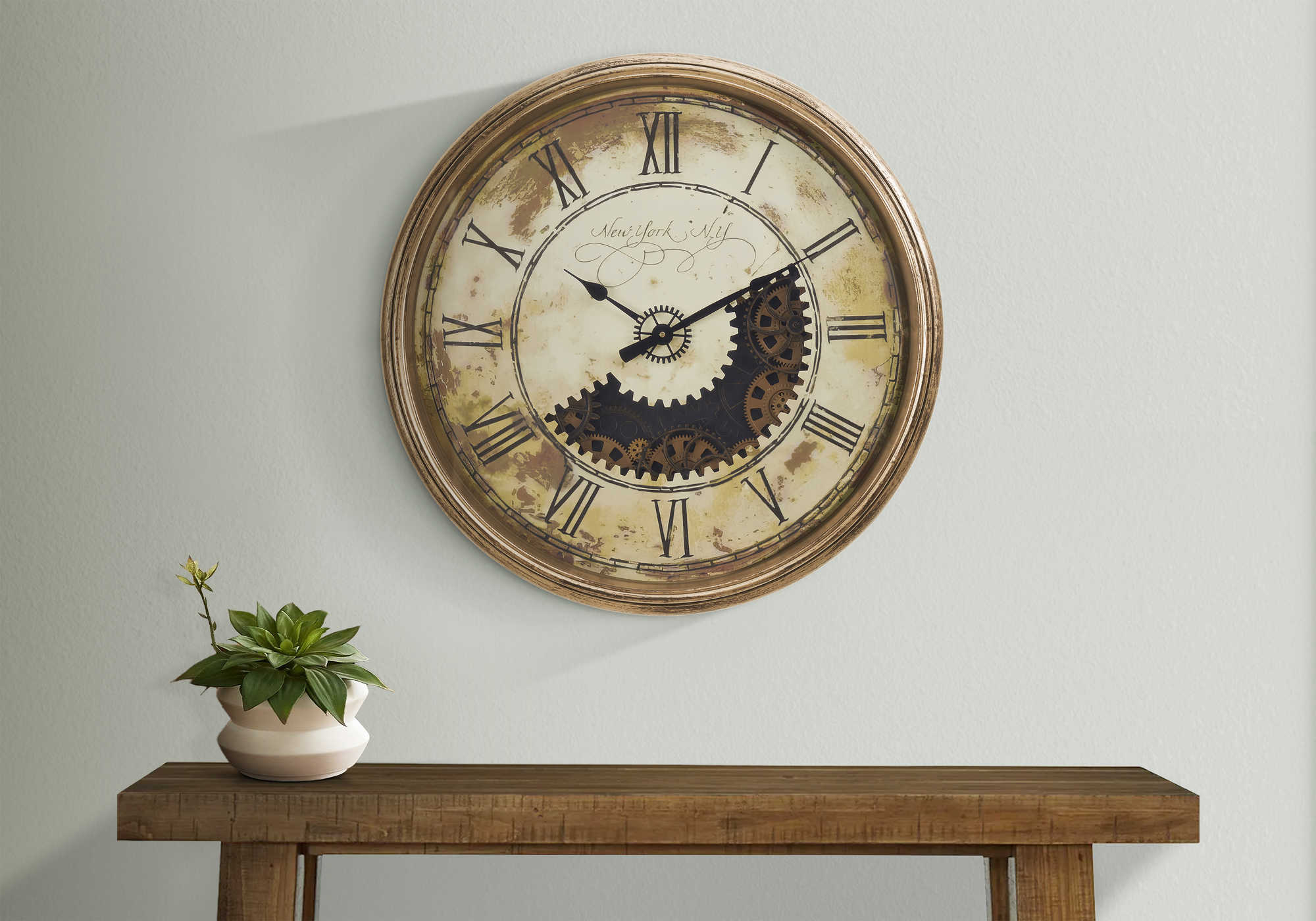 HORLOGE - 30" DIA. MURALE / MECANISME D'ENGRENAGE /  BRUN – I 9034