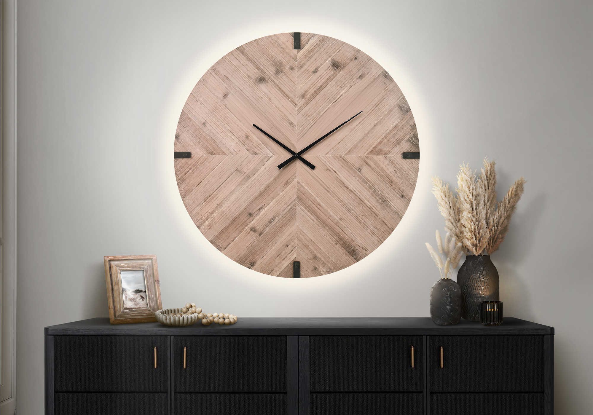 HORLOGE - 30" DIA. MURALE /  BRUN AVEC LUMIERE LED – I 9037