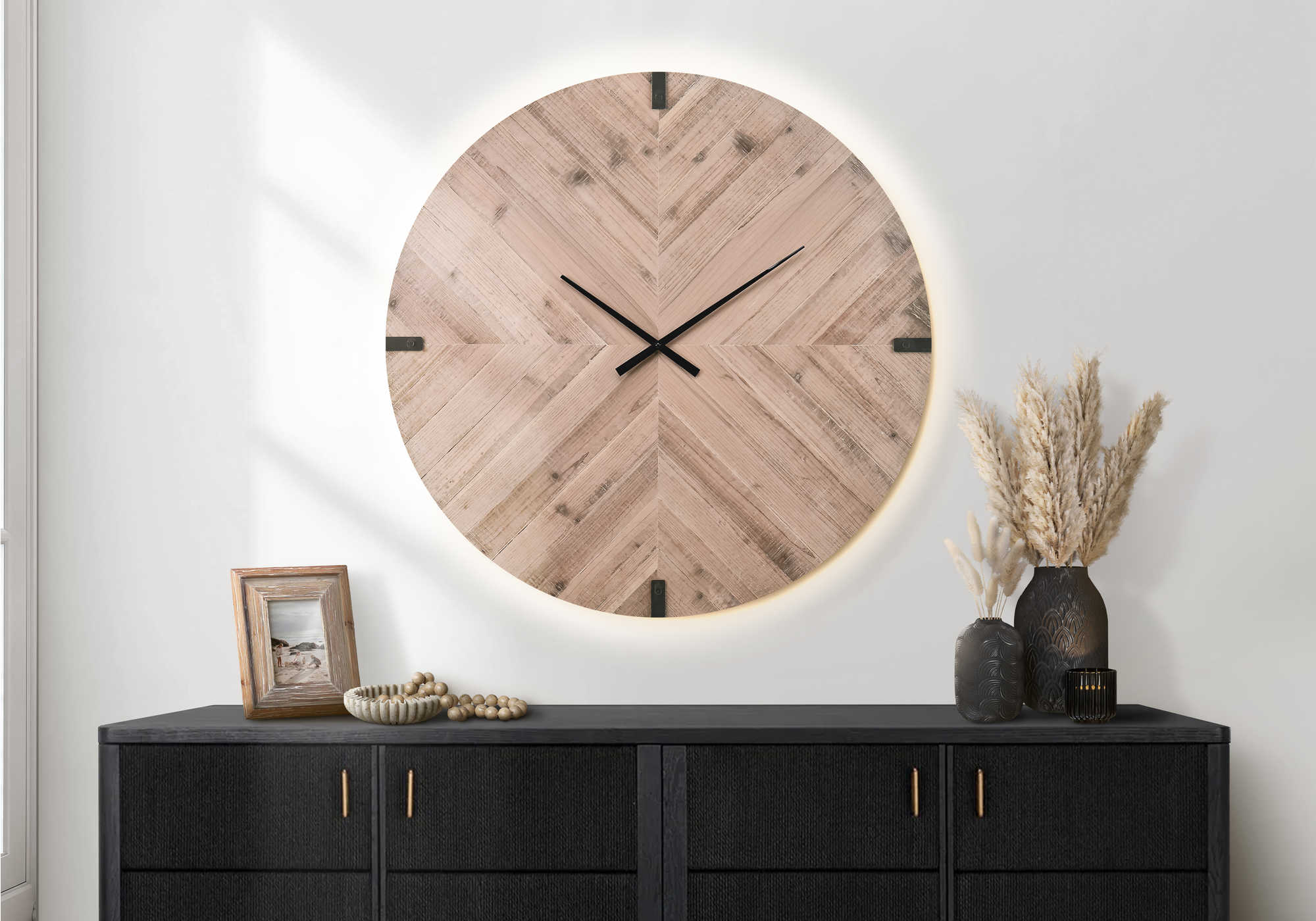 HORLOGE - 30" DIA. MURALE /  BRUN AVEC LUMIERE LED – I 9037