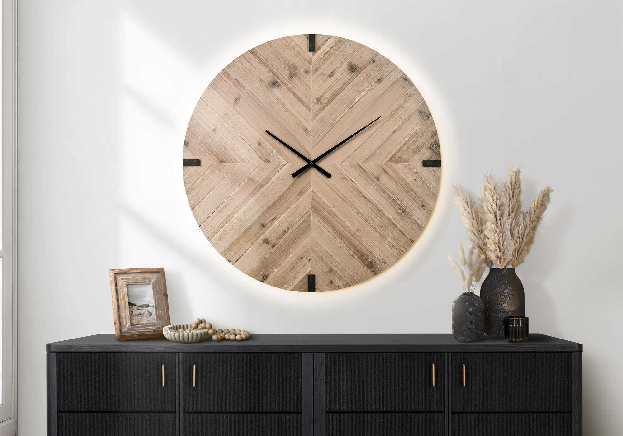 HORLOGE - 30" DIA. MURALE /  BRUN AVEC LUMIERE LED – I 9037