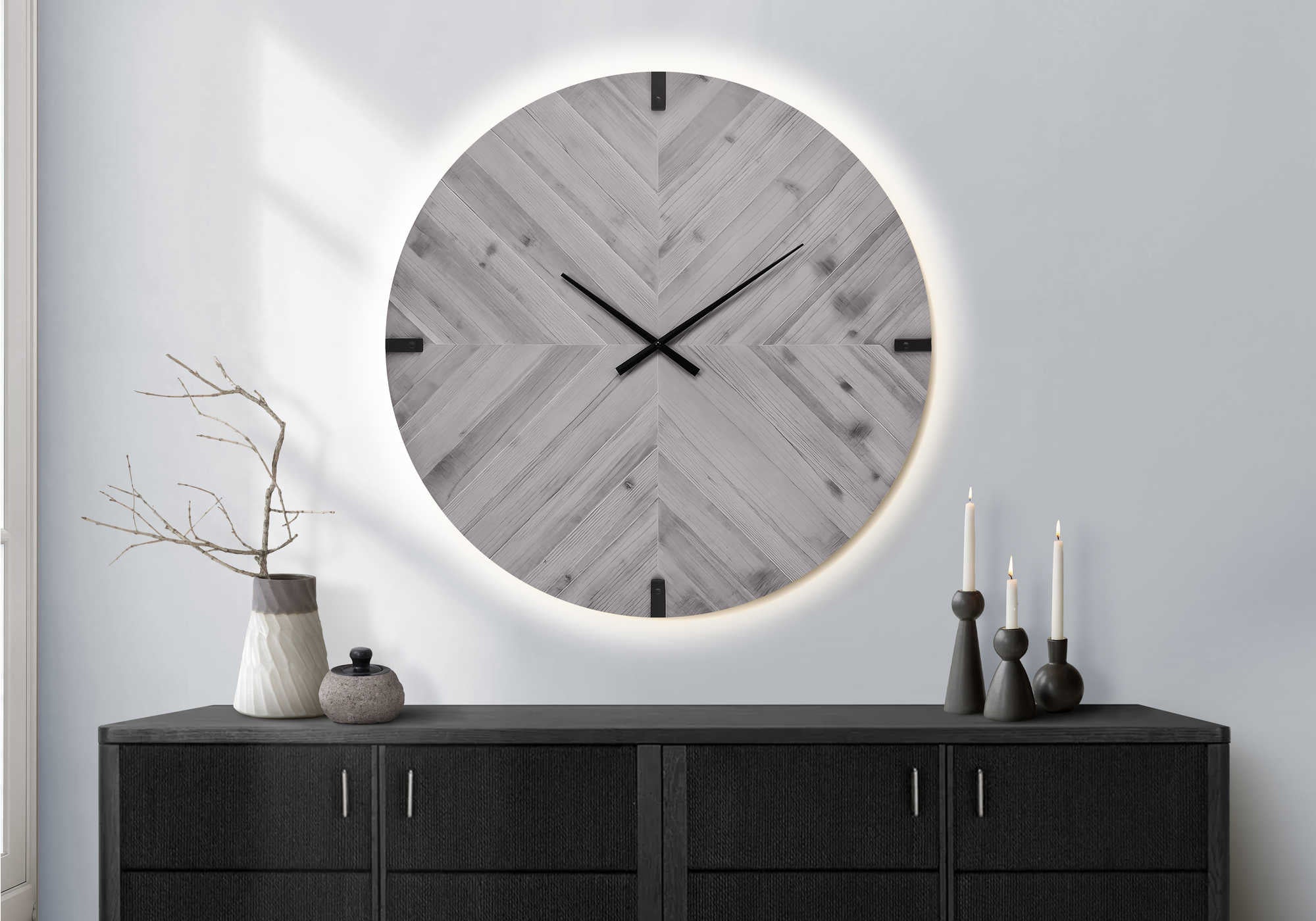 HORLOGE - 30" DIA. MURALE /  GRIS AVEC LUMIERE LED – I 9038