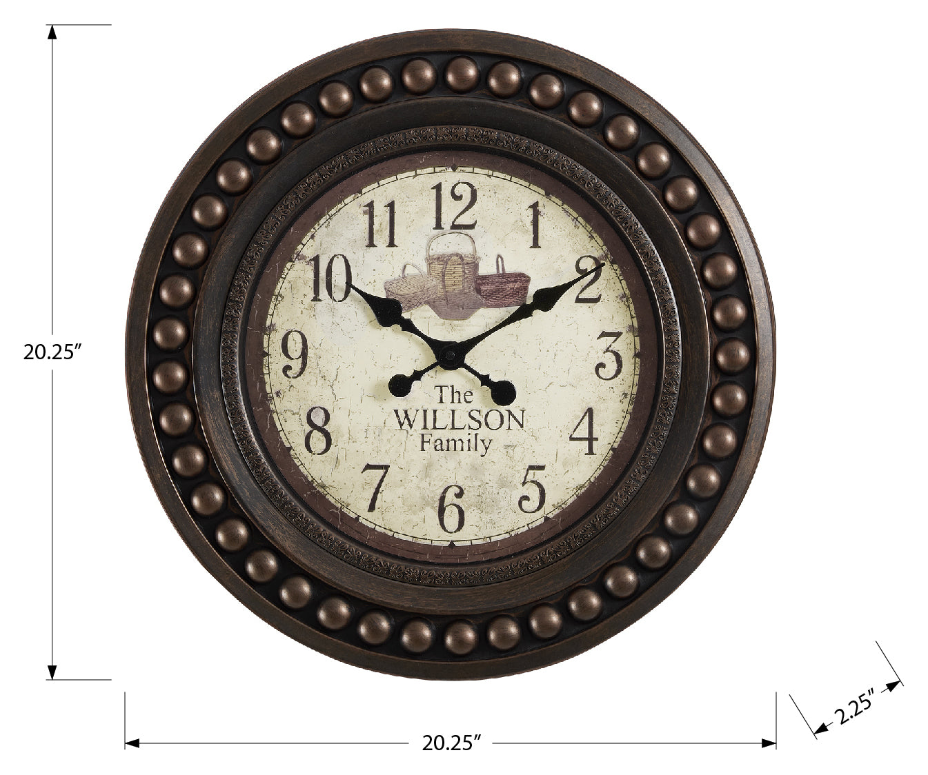 HORLOGE - 20" DIA. MURALE /  BRUN ANTIQUE – I 9046