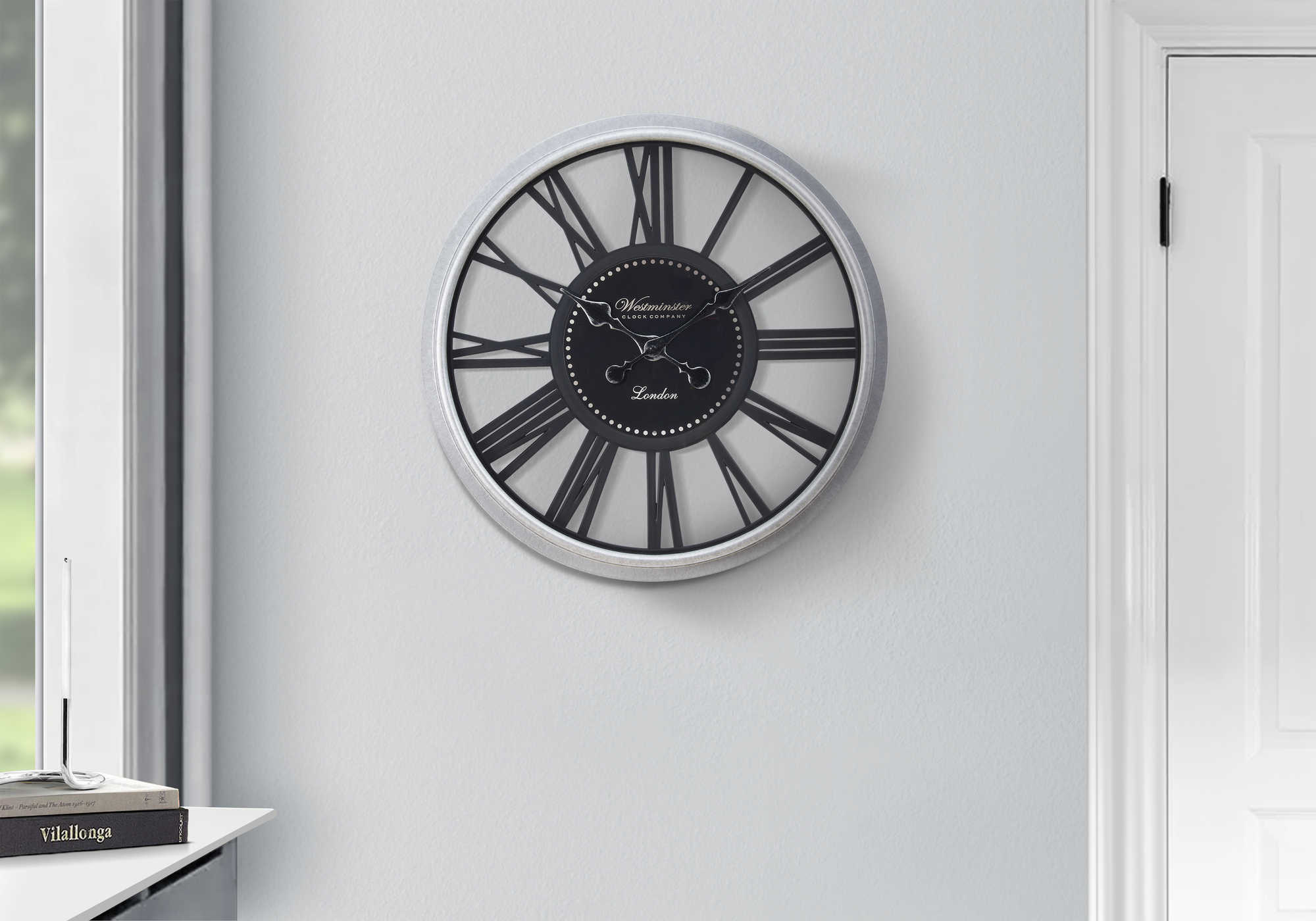 HORLOGE - 20" DIA. MURALE /  NOIR / ARGENT – I 9056