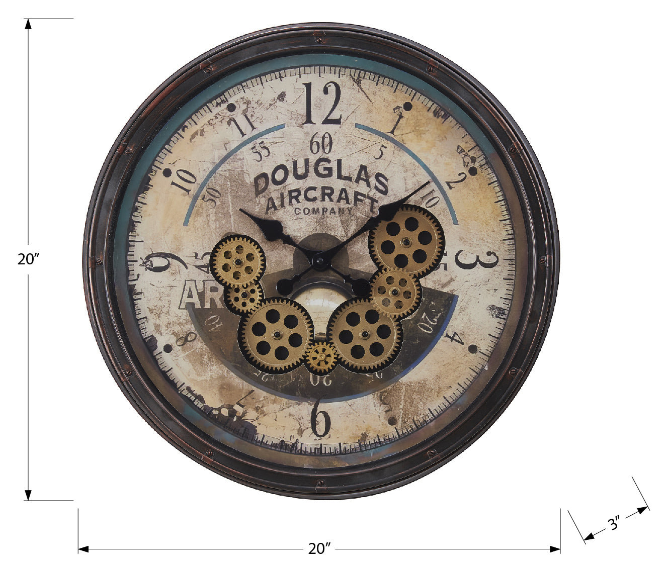 HORLOGE - 20" DIA. MURALE / MECANISME D'ENGRENAGE /  BRUN – I 9061