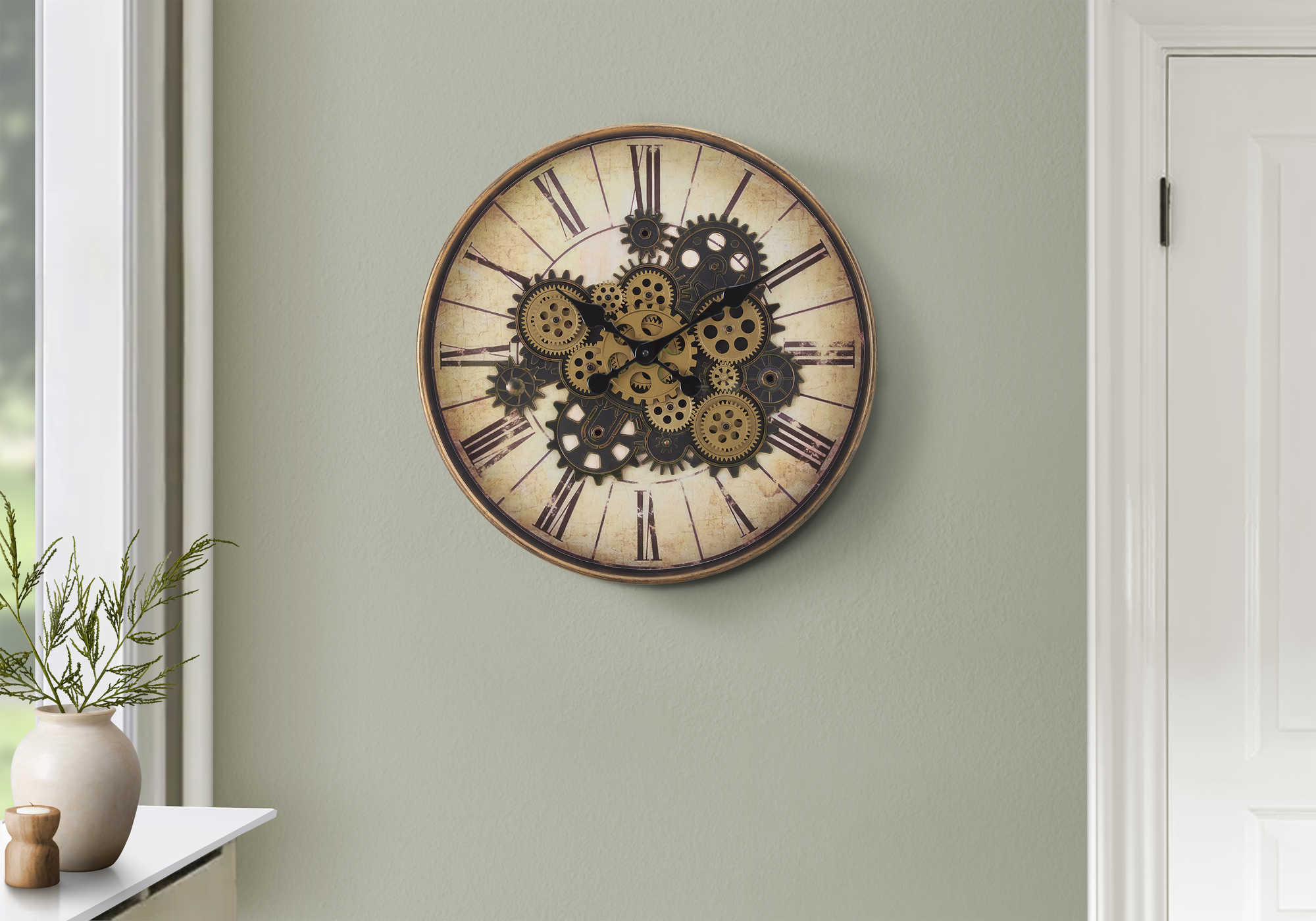 HORLOGE - 20" DIA. MURALE / MECANISME D'ENGRENAGE /  BRUN – I 9063