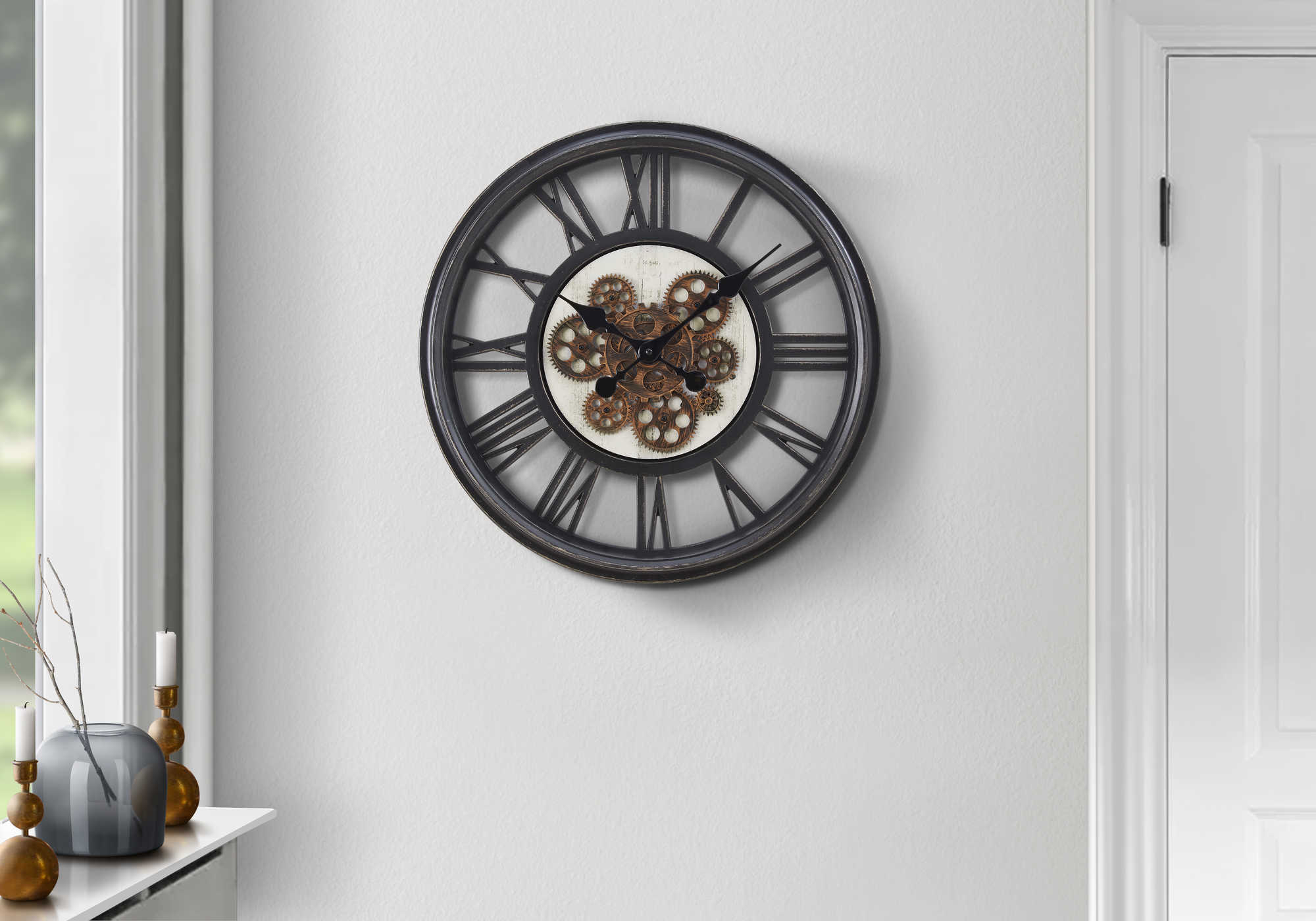 HORLOGE - 20" DIA. MURALE / MECANISME D'ENGRENAGE /  NOIR – I 9064
