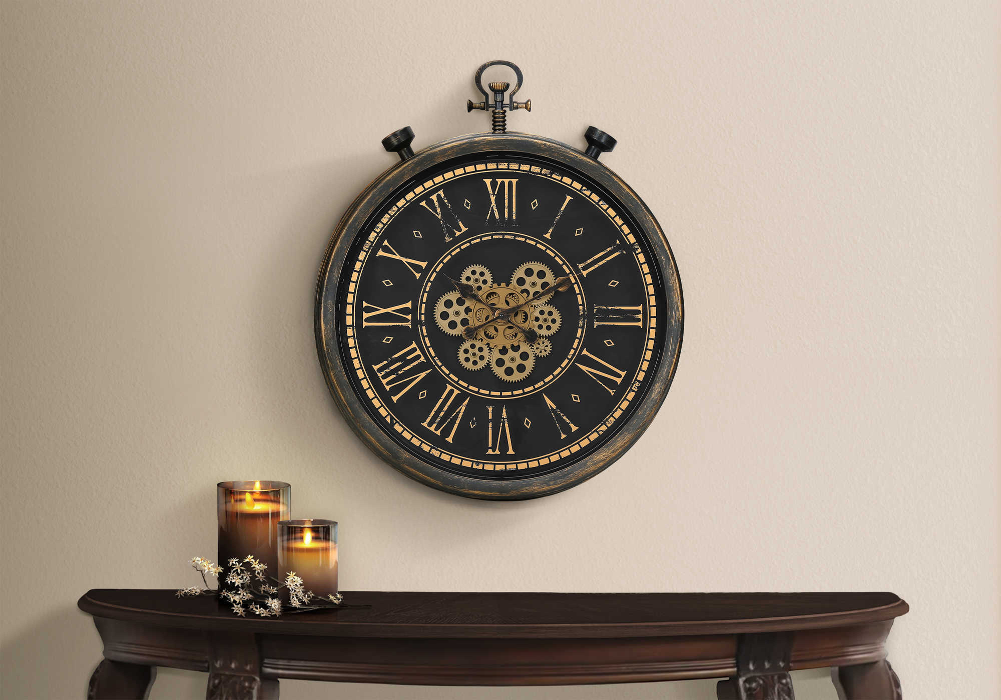 HORLOGE - 24" DIA. MURALE / MECANISME D'ENGRENAGE /  BRUN – I 9073