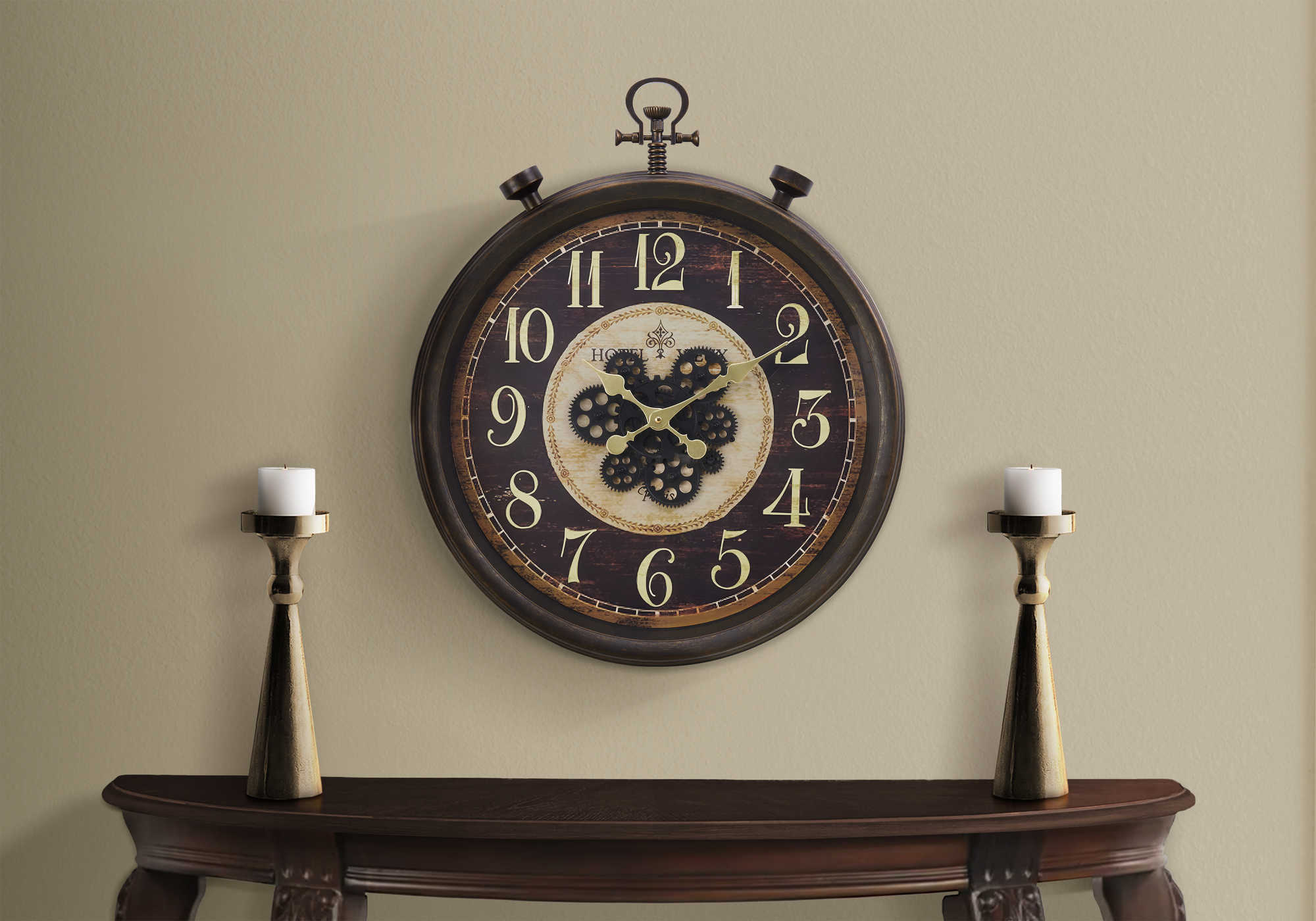 HORLOGE - 24" DIA. MURALE / MECANISME D'ENGRENAGE /  BRUN – I 9074