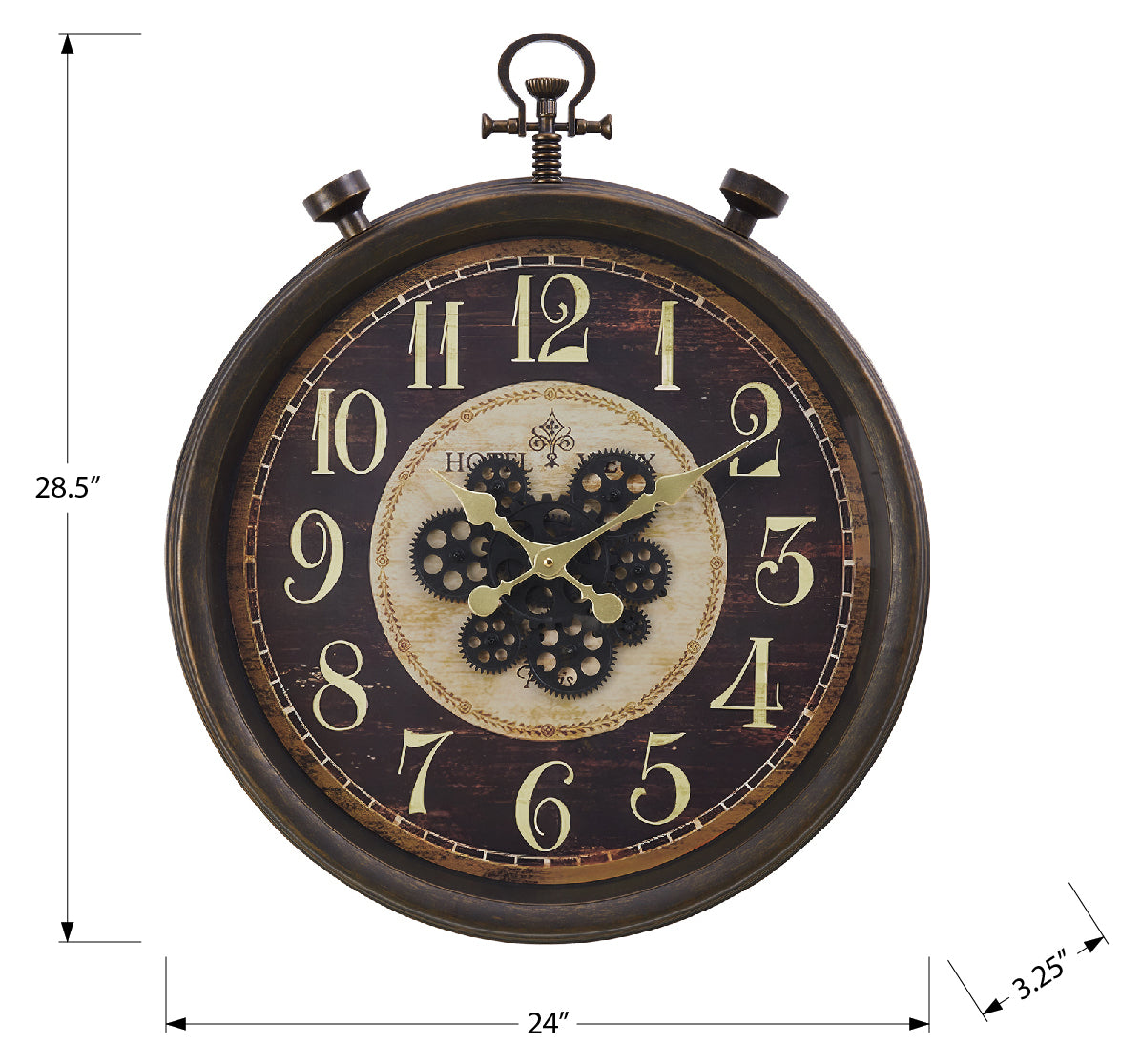 HORLOGE - 24" DIA. MURALE / MECANISME D'ENGRENAGE /  BRUN – I 9074