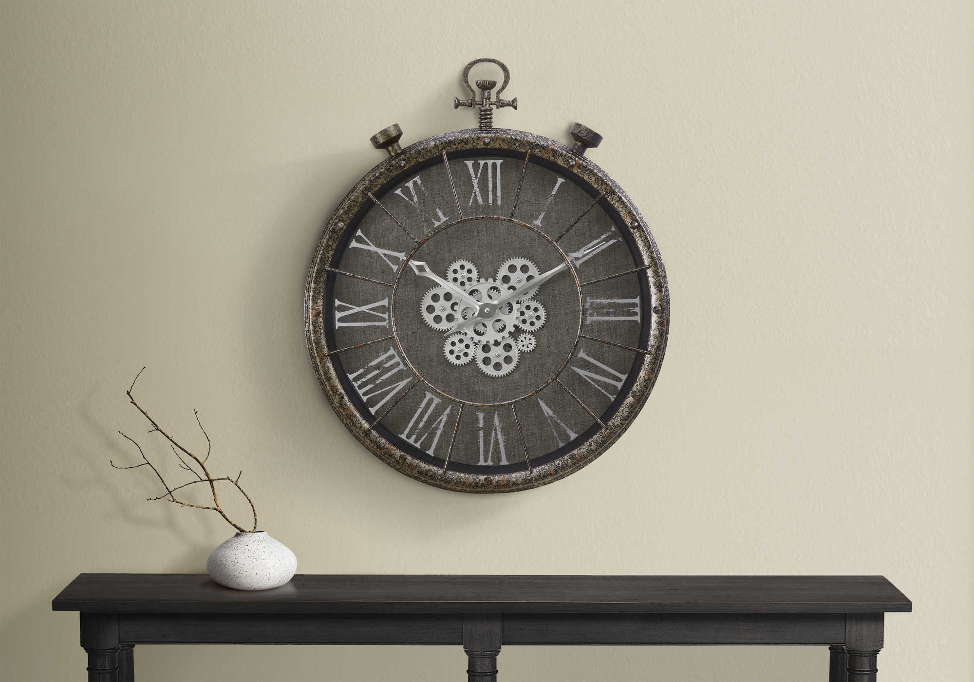 HORLOGE - 24" DIA. MURALE / MECANISME D'ENGRENAGE /  GRIS – I 9075