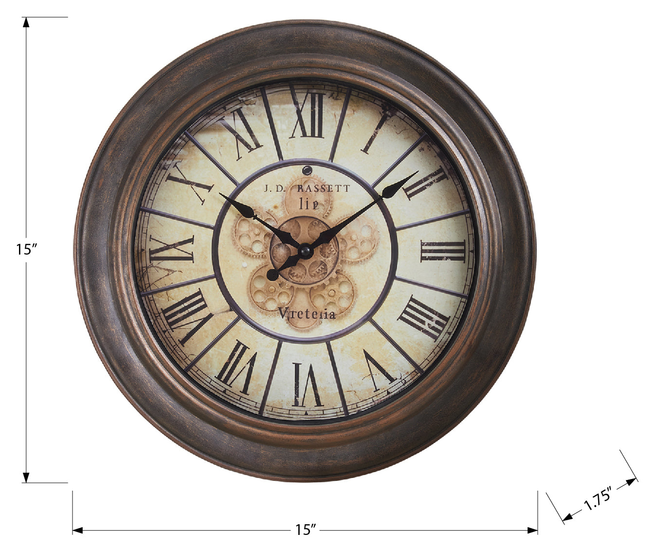 HORLOGE - 15" DIA. MURALE /  BRUN ANTIQUE – I 9081