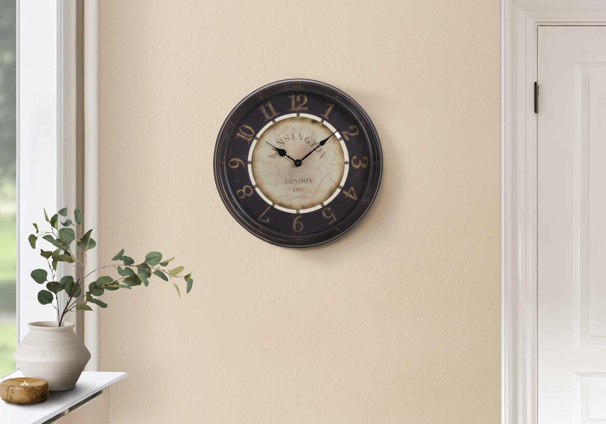 HORLOGE - 16" DIA. MURALE /  BRUN ANTIQUE – I 9082