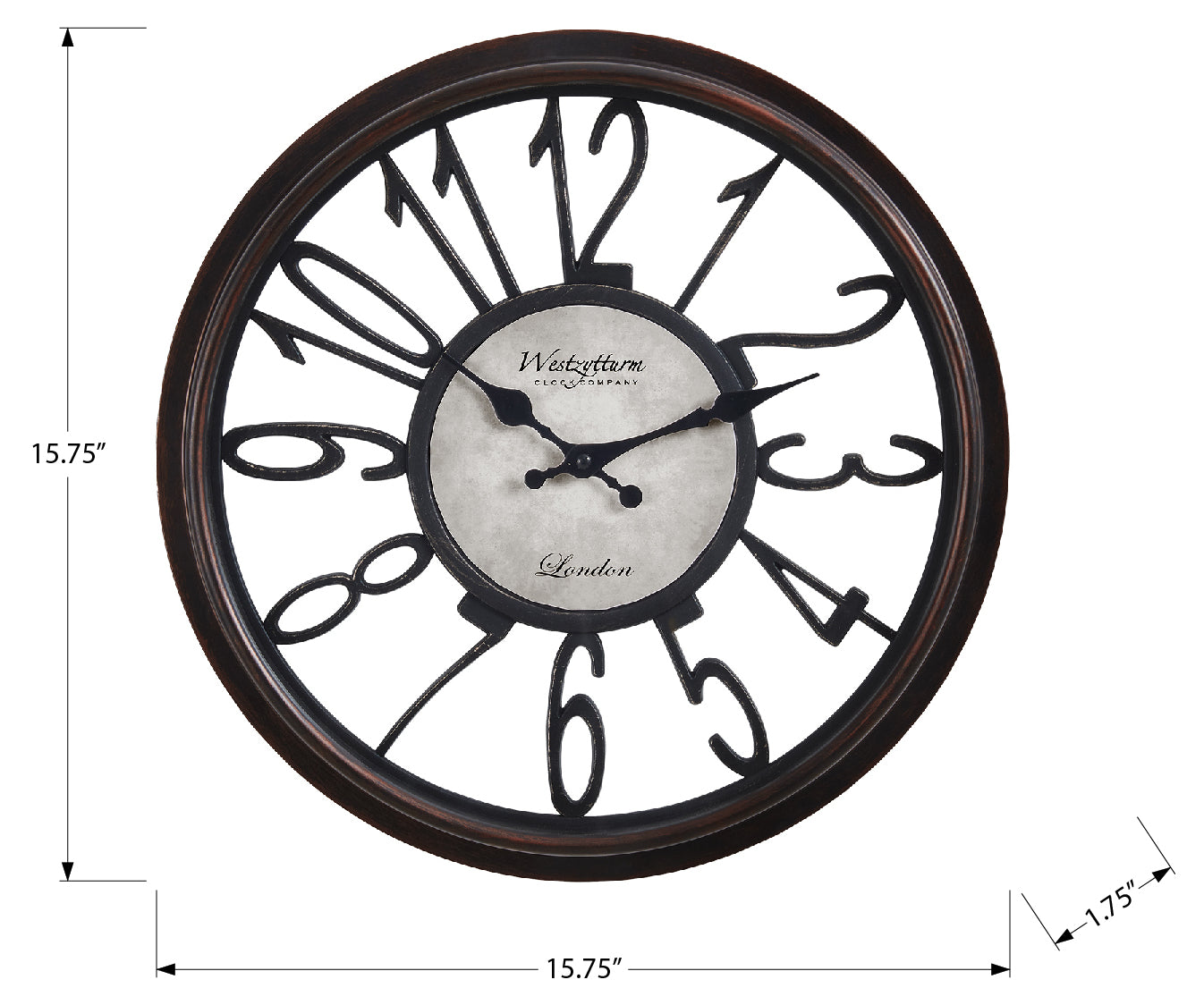 HORLOGE - 16" DIA. MURALE /  BRUN ANTIQUE – I 9084