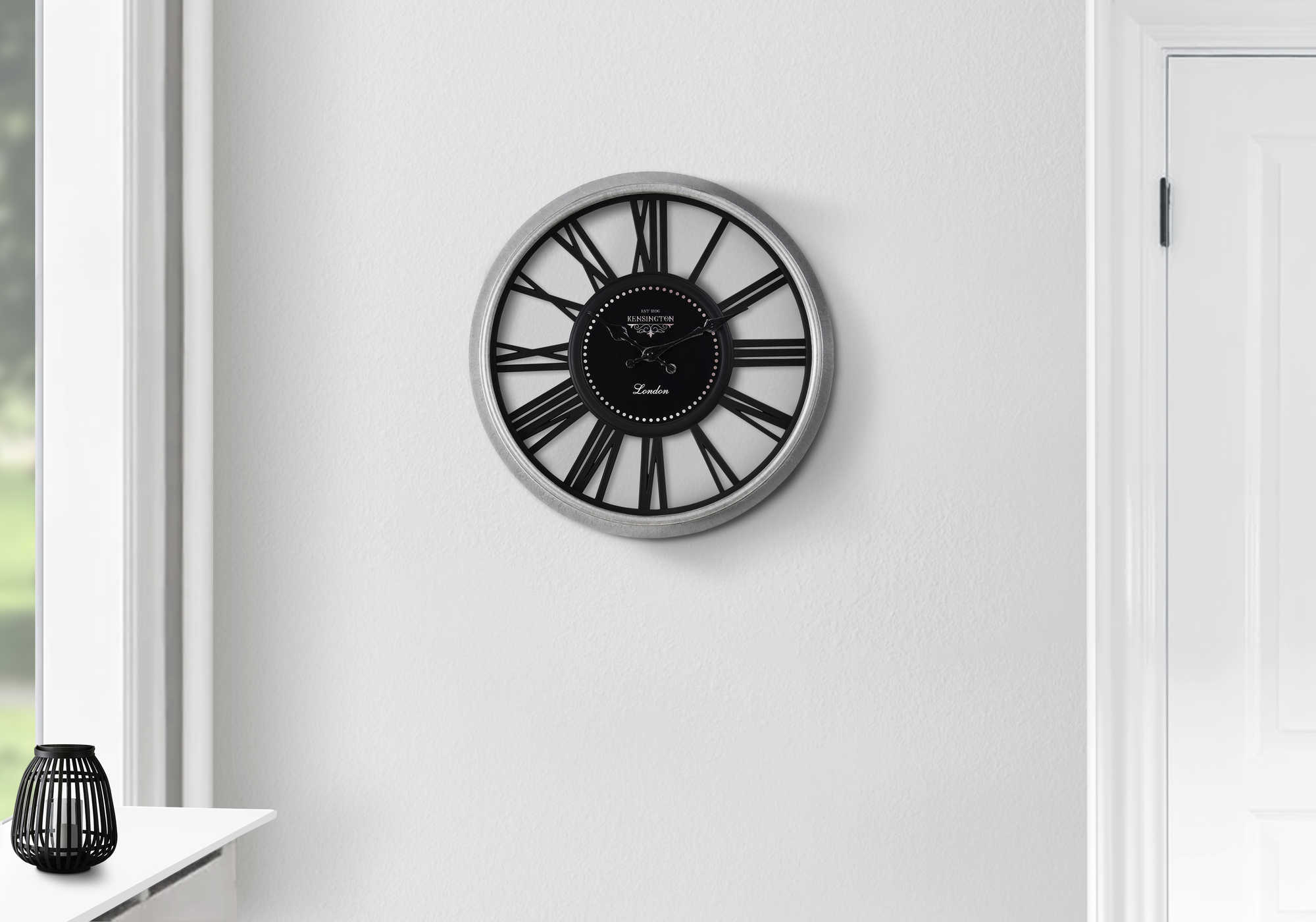 HORLOGE - 16" DIA. MURALE /  NOIR / ARGENT – I 9086