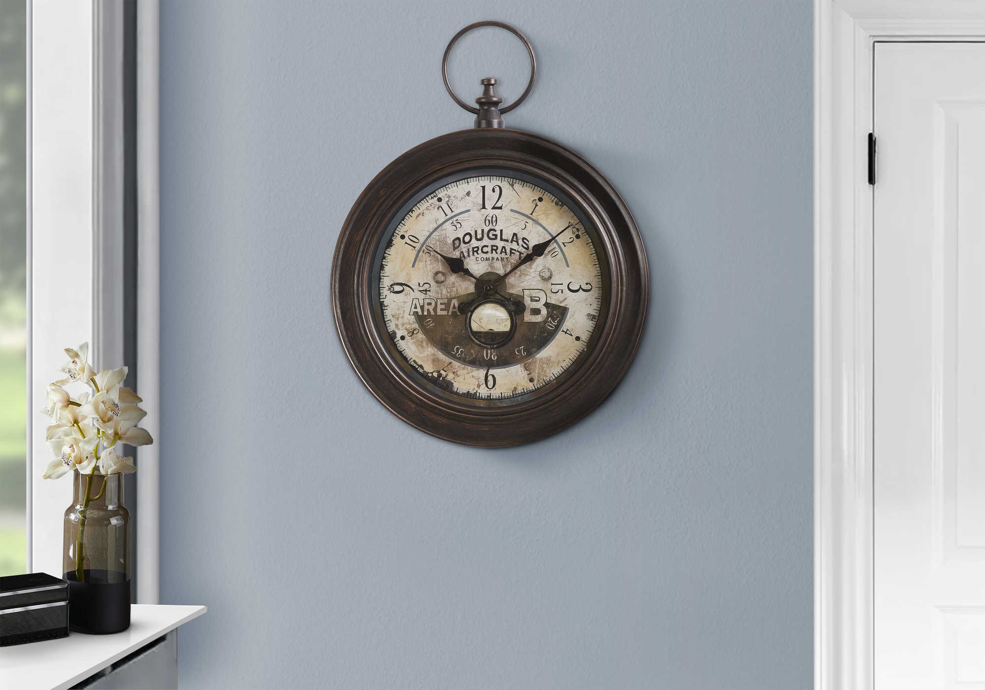 HORLOGE - 18" DIA. MURALE /  BRUN ANTIQUE – I 9090