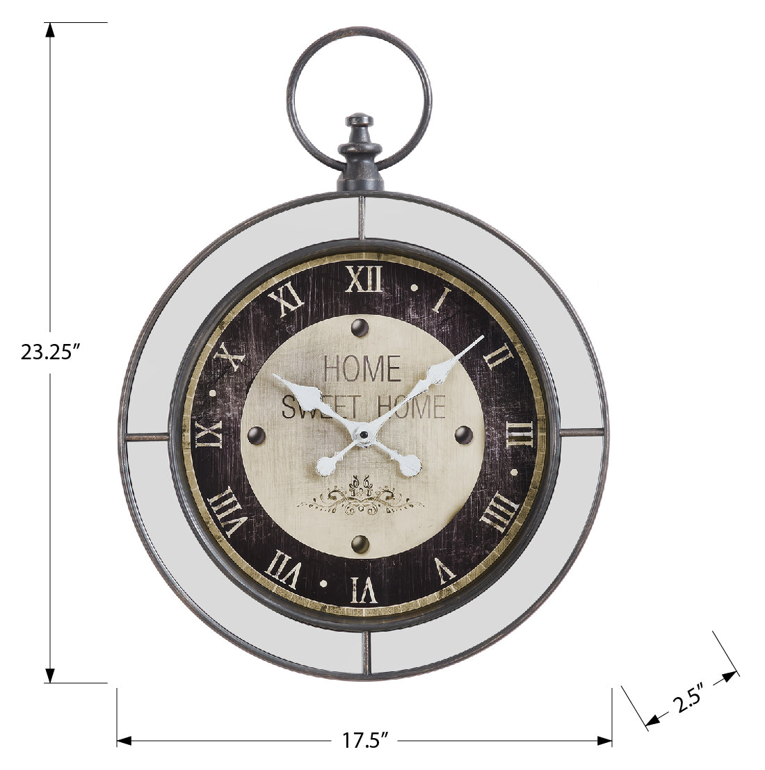 HORLOGE - 18" DIA. MURALE /  MIROIR / BRUN – I 9091