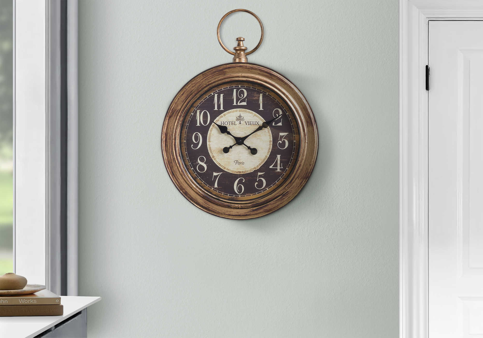 HORLOGE - 18" DIA. MURALE /  BRUN ANTIQUE – I 9092