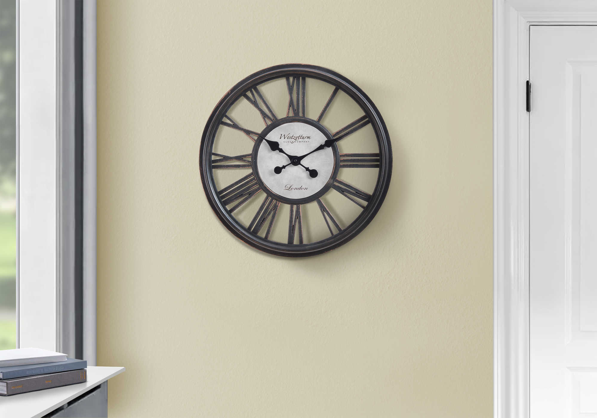 HORLOGE - 18" DIA. MURALE /  NOIR ANTIQUE – I 9093