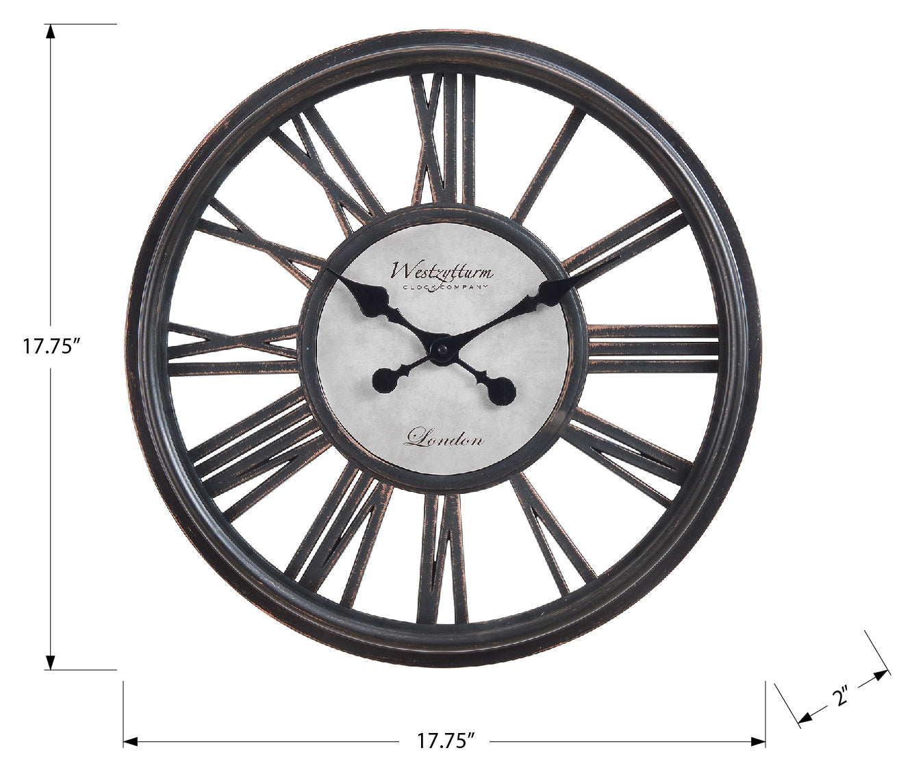 HORLOGE - 18" DIA. MURALE /  NOIR ANTIQUE – I 9093