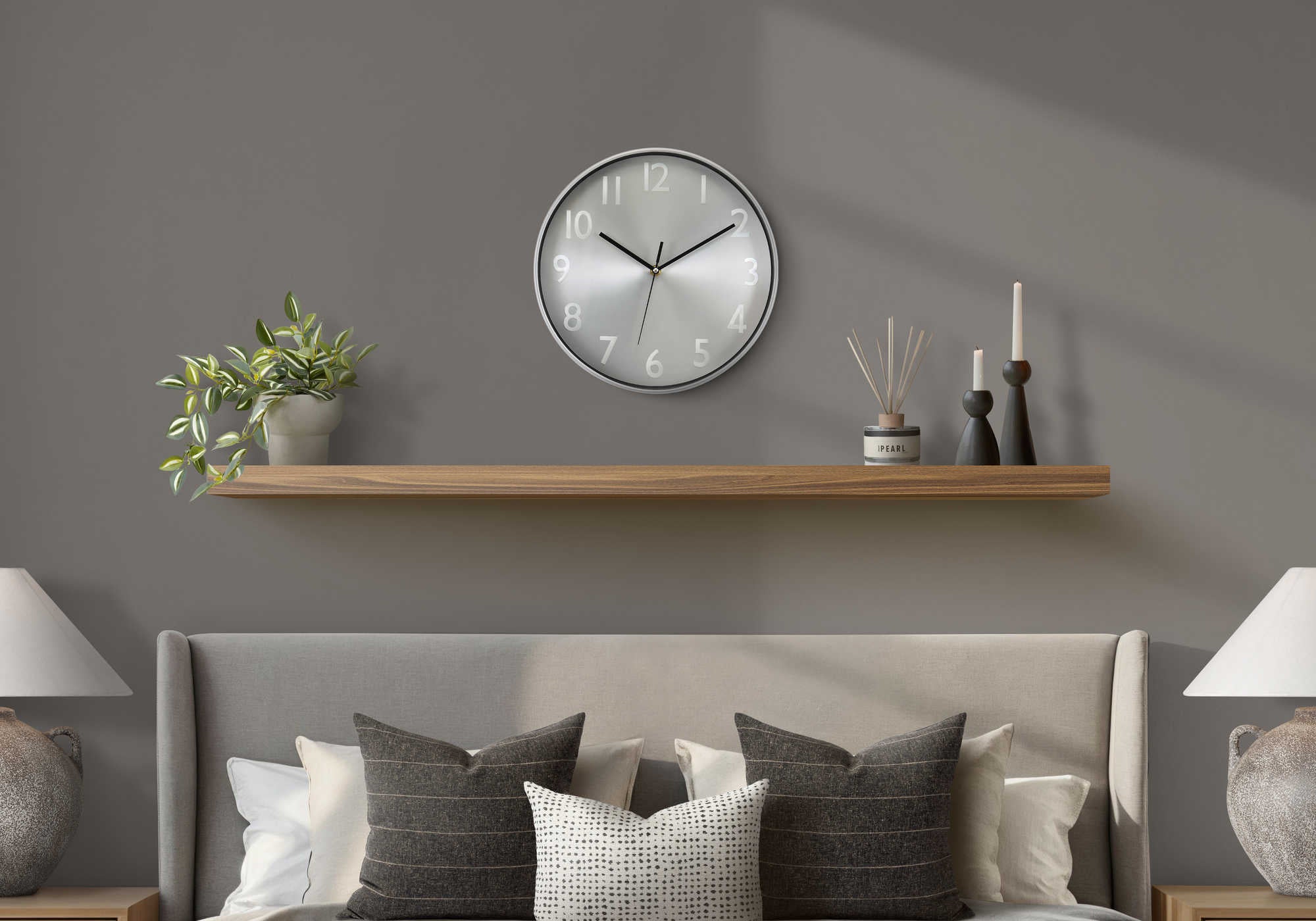 HORLOGE - 12" DIA. MURALE /  FINI ARGENT – I 9111