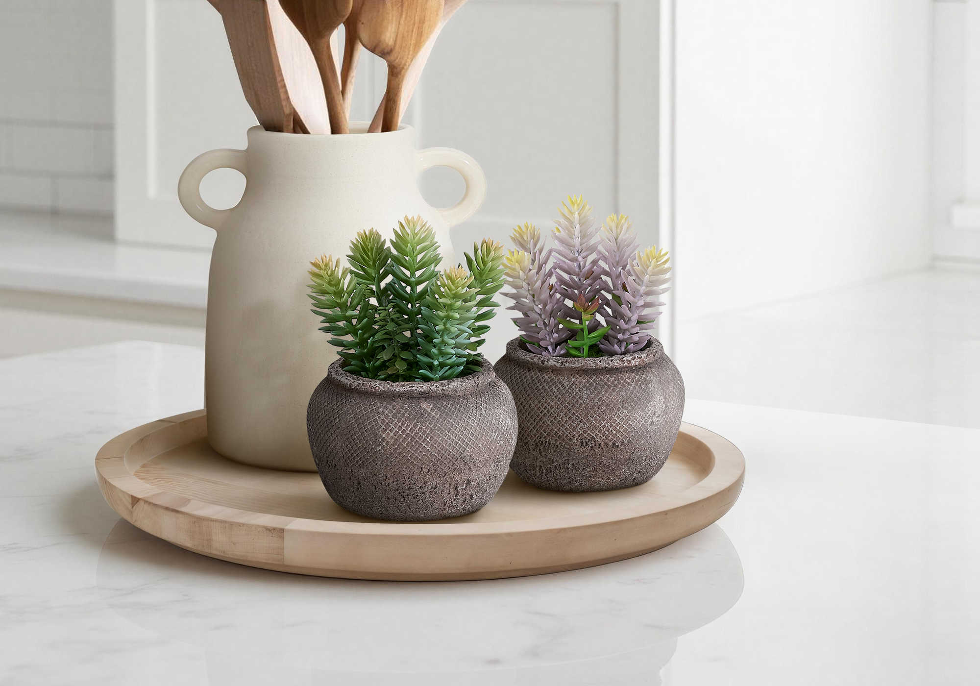 PLANTE ARTIFICIELLE - 2MCX / 8"H SUCCULENT POT CIMENT 6" – I 9364