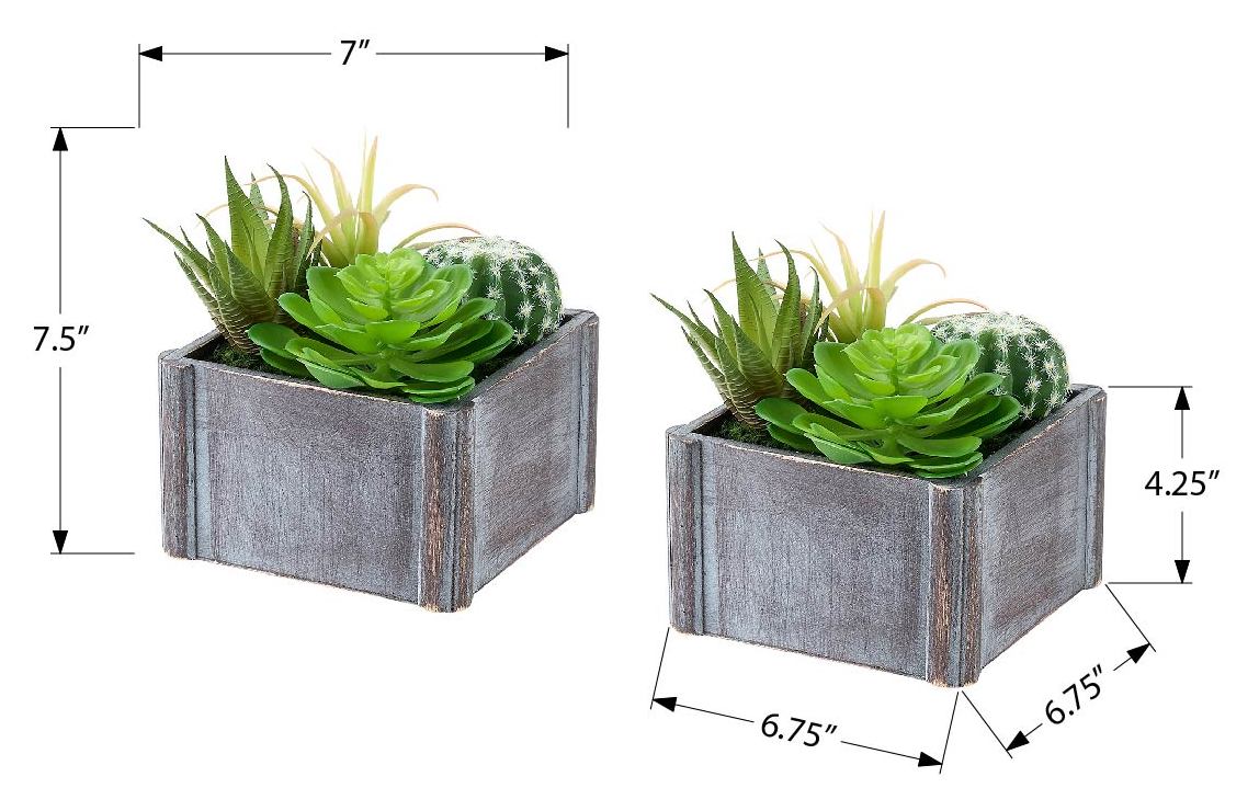 PLANTE ARTIFICIELLE - 2MCX / 8"H SUCCULENTE 7"X7" POT BOIS – I 9370