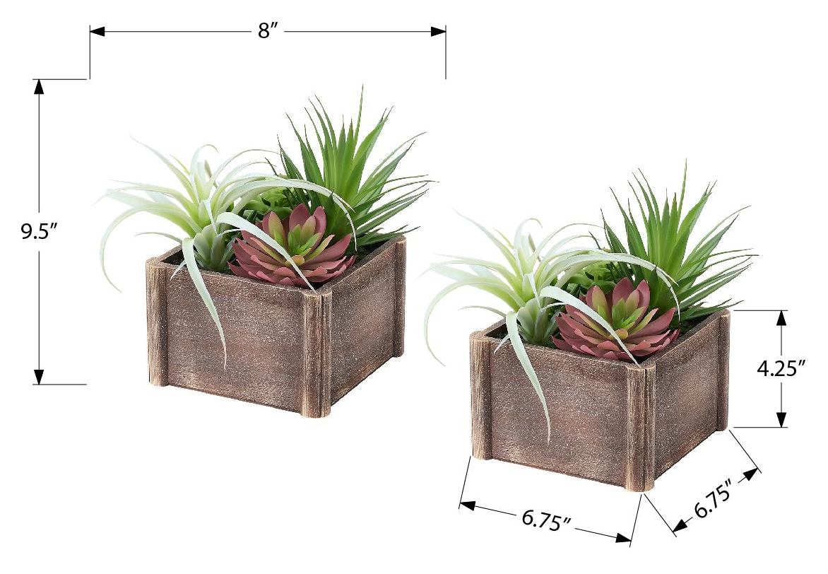 PLANTE ARTIFICIELLE - 2MCX / 10"H SUCCULENTE 7"X7" POT BOIS – I 9371