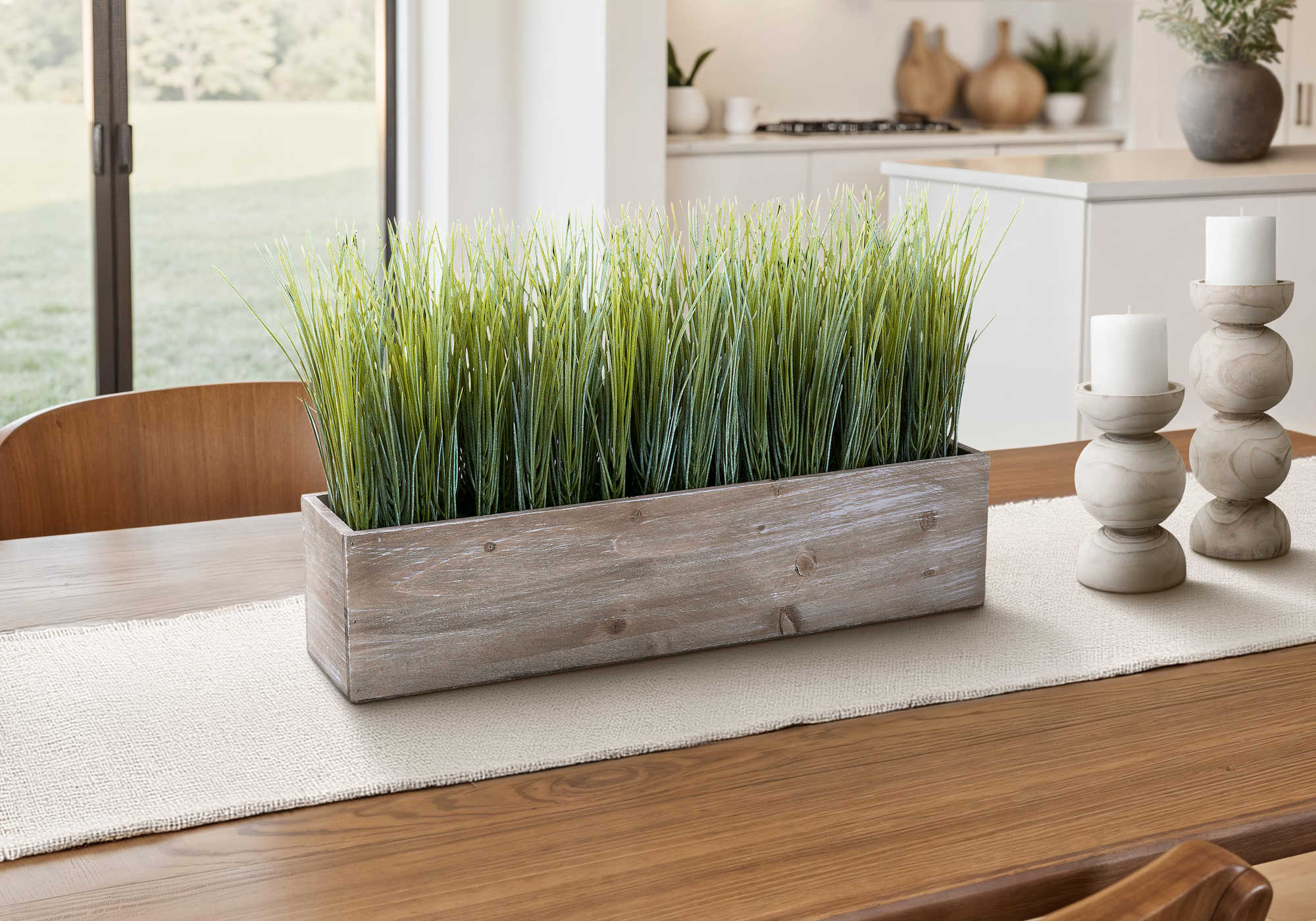 PLANTE ARTIFICIELLE - 12"H / GAZON D'INTERIEUR POT BOIS – I 9374